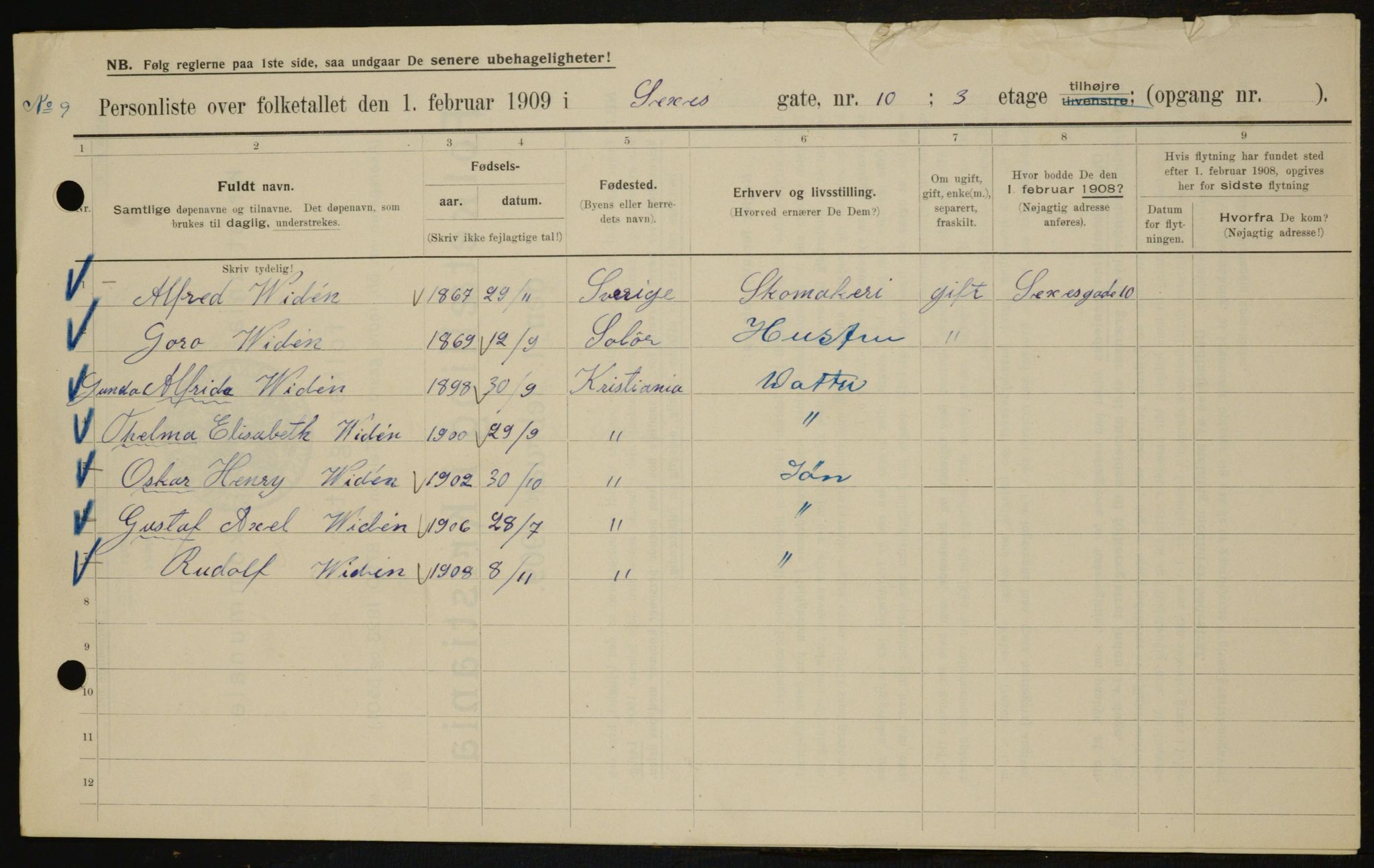 OBA, Municipal Census 1909 for Kristiania, 1909, p. 86009