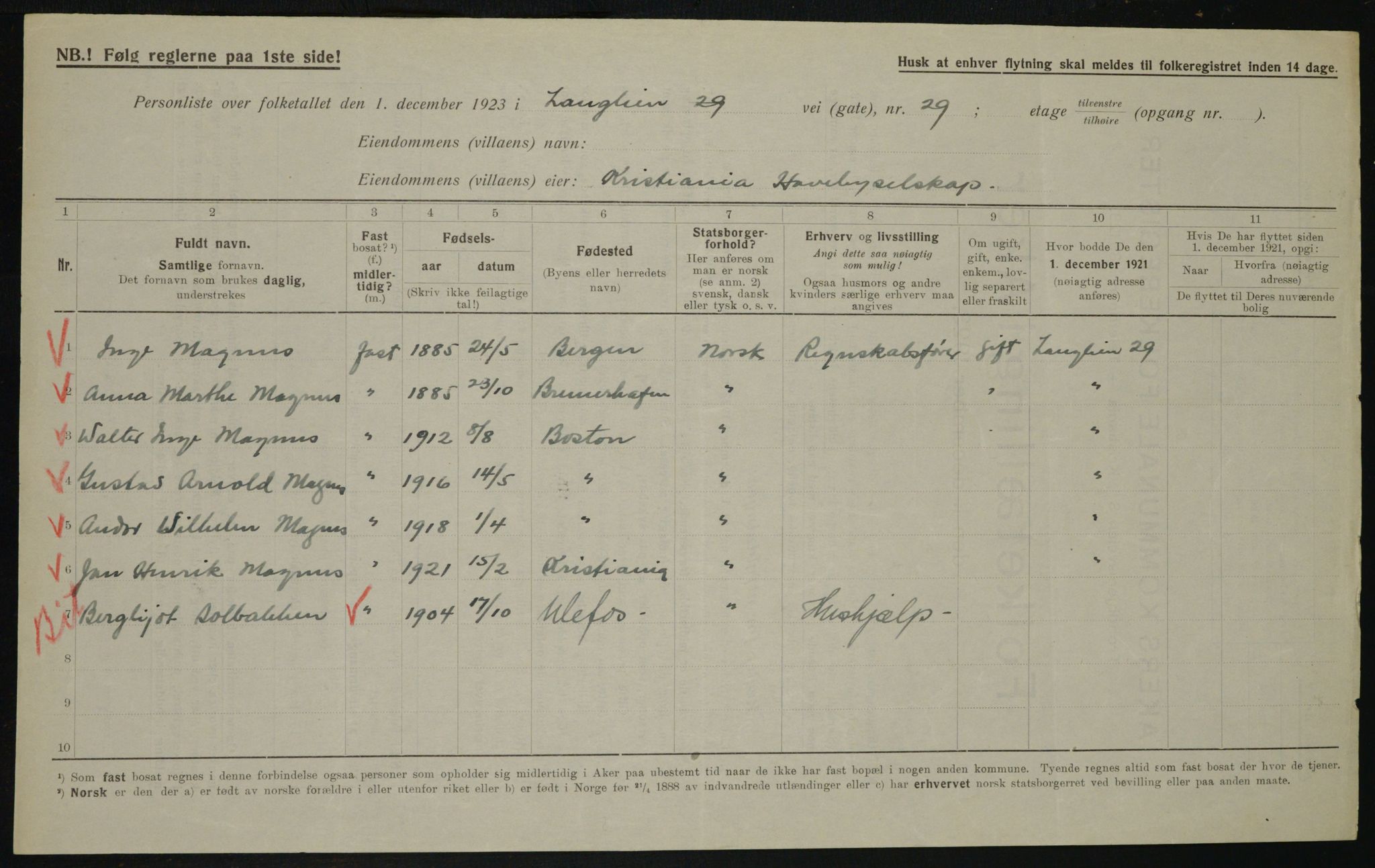 , Municipal Census 1923 for Aker, 1923, p. 21360