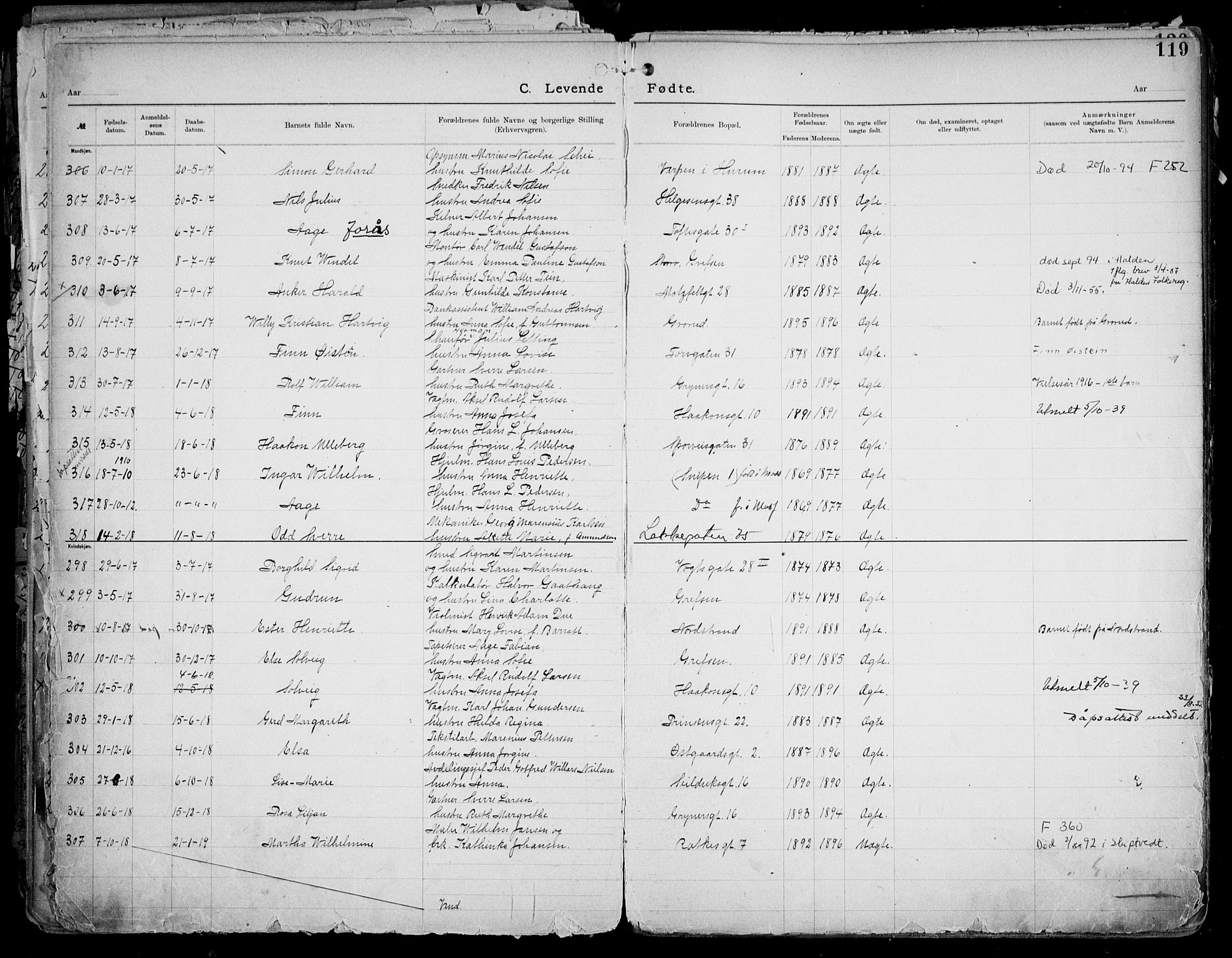Første Metodistkirke Oslo -  menighetsprotokoller, SAO/PAO-0067/F/L0004: Dissenter register no. 4, 1892-1927, p. 119