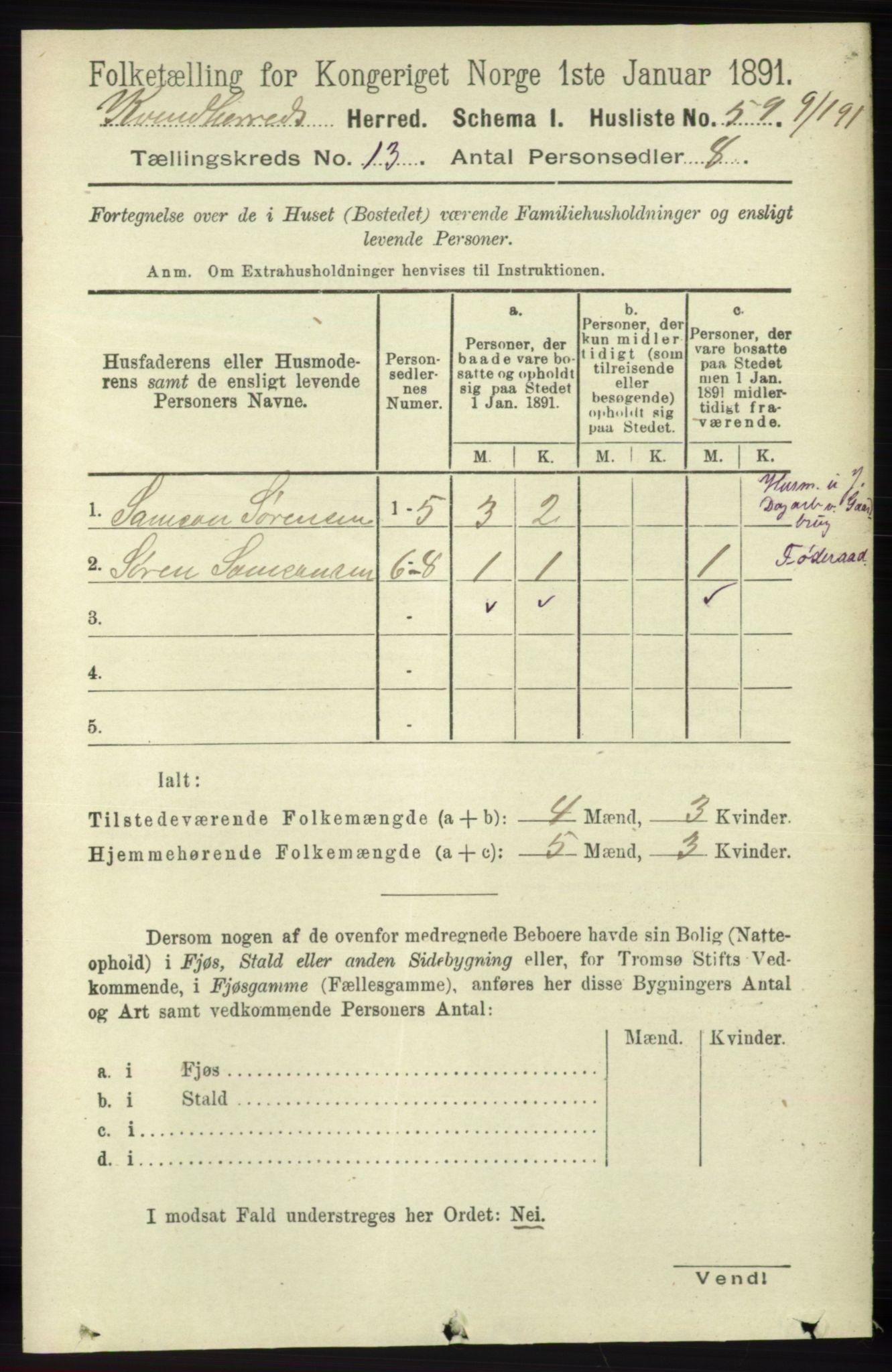 RA, 1891 census for 1224 Kvinnherad, 1891, p. 4265