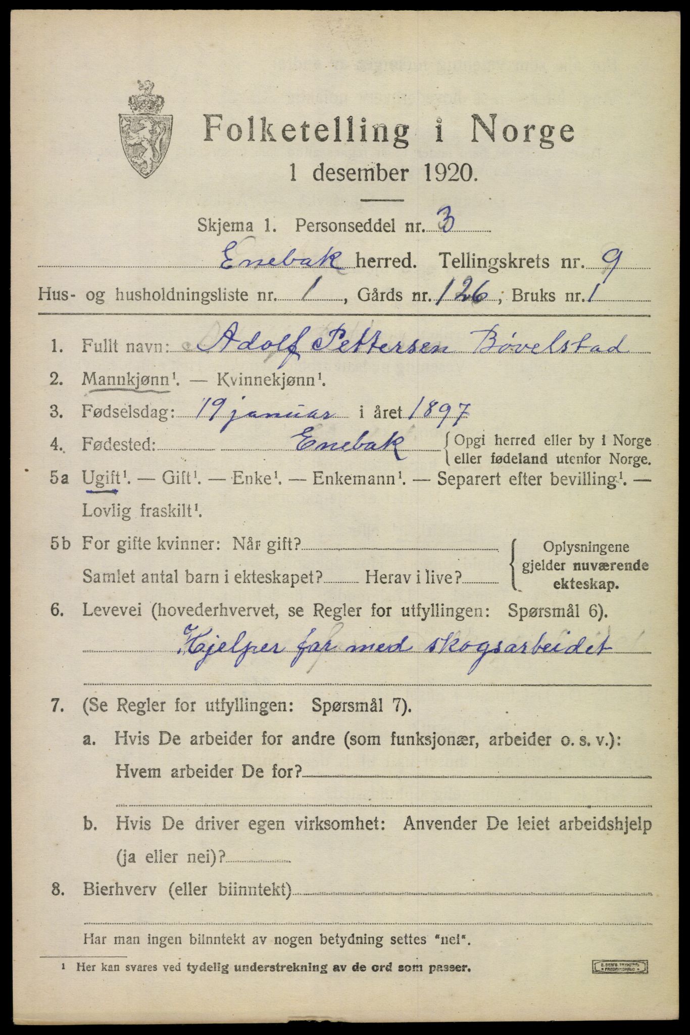 SAO, 1920 census for Enebakk, 1920, p. 7563