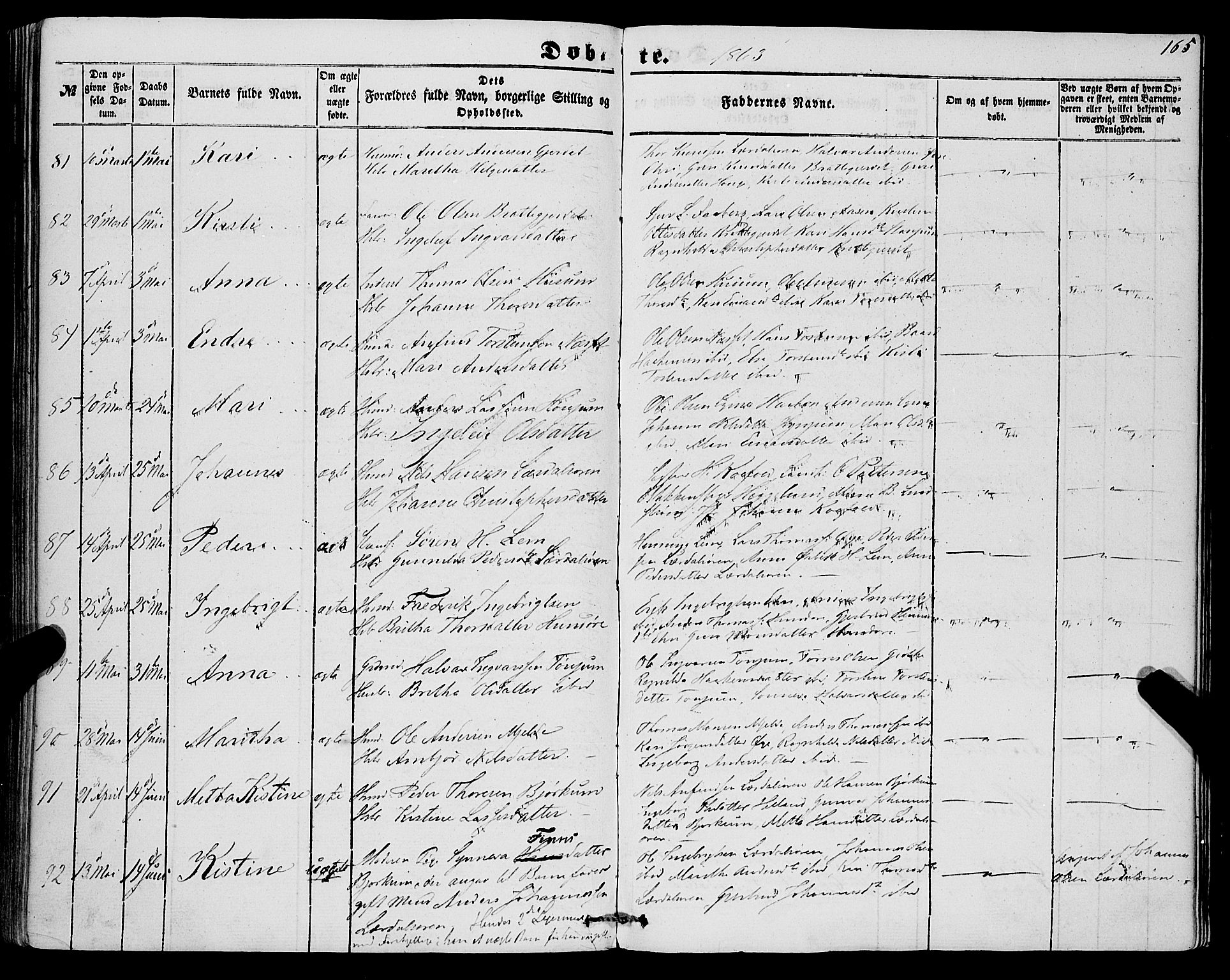Lærdal sokneprestembete, SAB/A-81201: Parish register (official) no. A 11, 1850-1866, p. 165