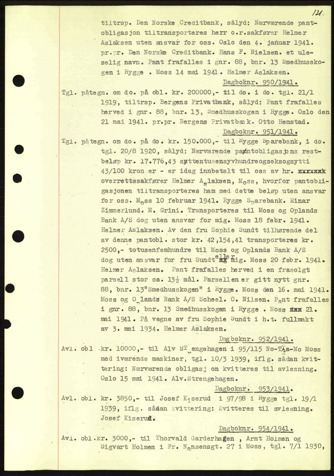 Moss sorenskriveri, SAO/A-10168: Mortgage book no. B10, 1940-1941, Diary no: : 950/1941