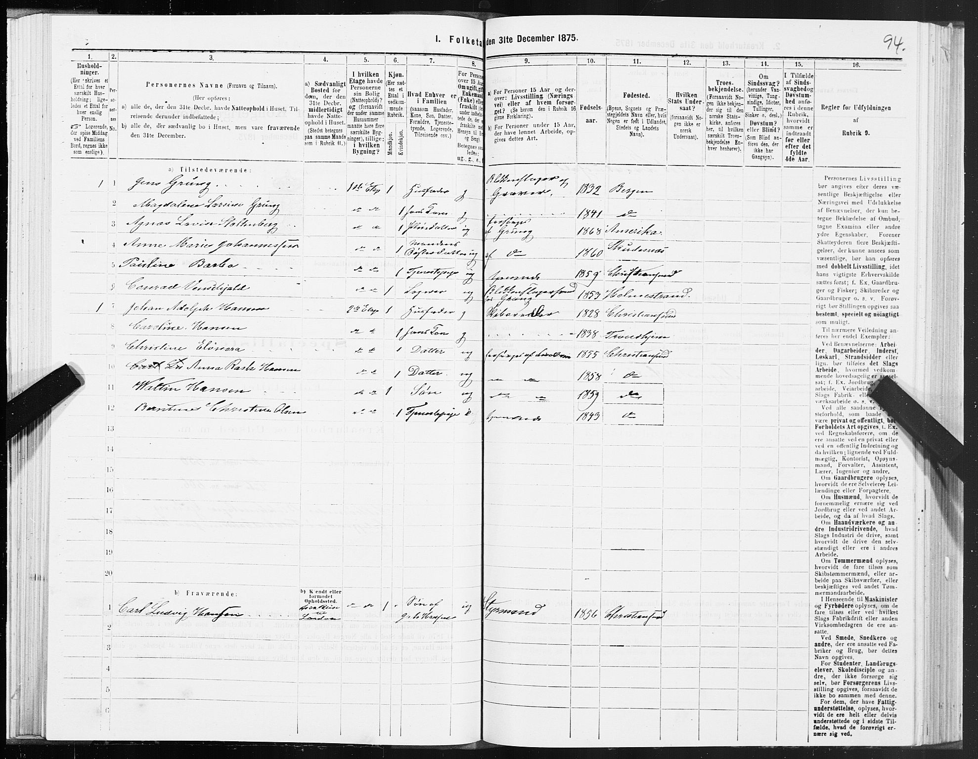 SAT, 1875 census for 1503B Kristiansund/Kristiansund, 1875, p. 2094