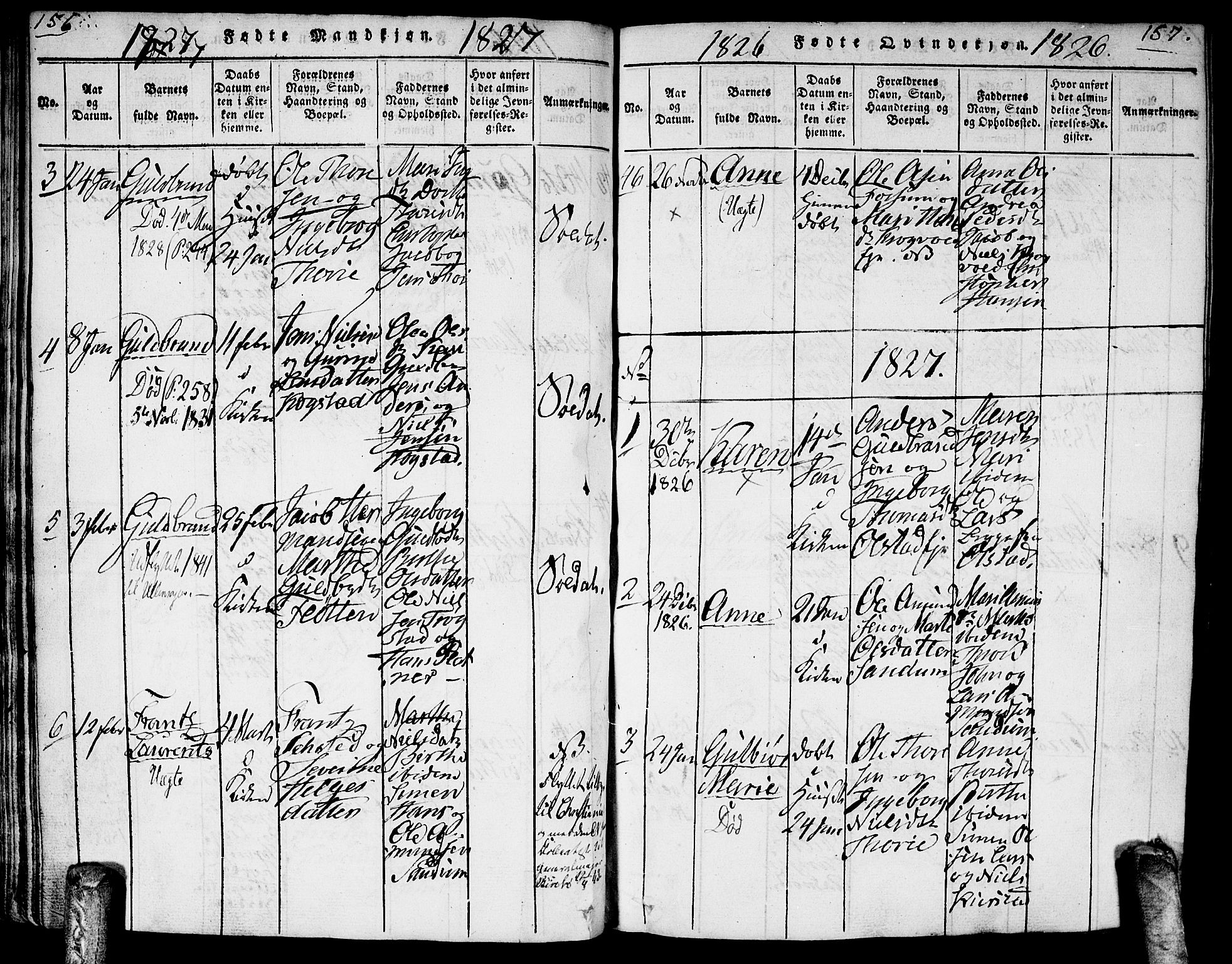 Gjerdrum prestekontor Kirkebøker, AV/SAO-A-10412b/G/Ga/L0001: Parish register (copy) no. I 1, 1816-1837, p. 156-157