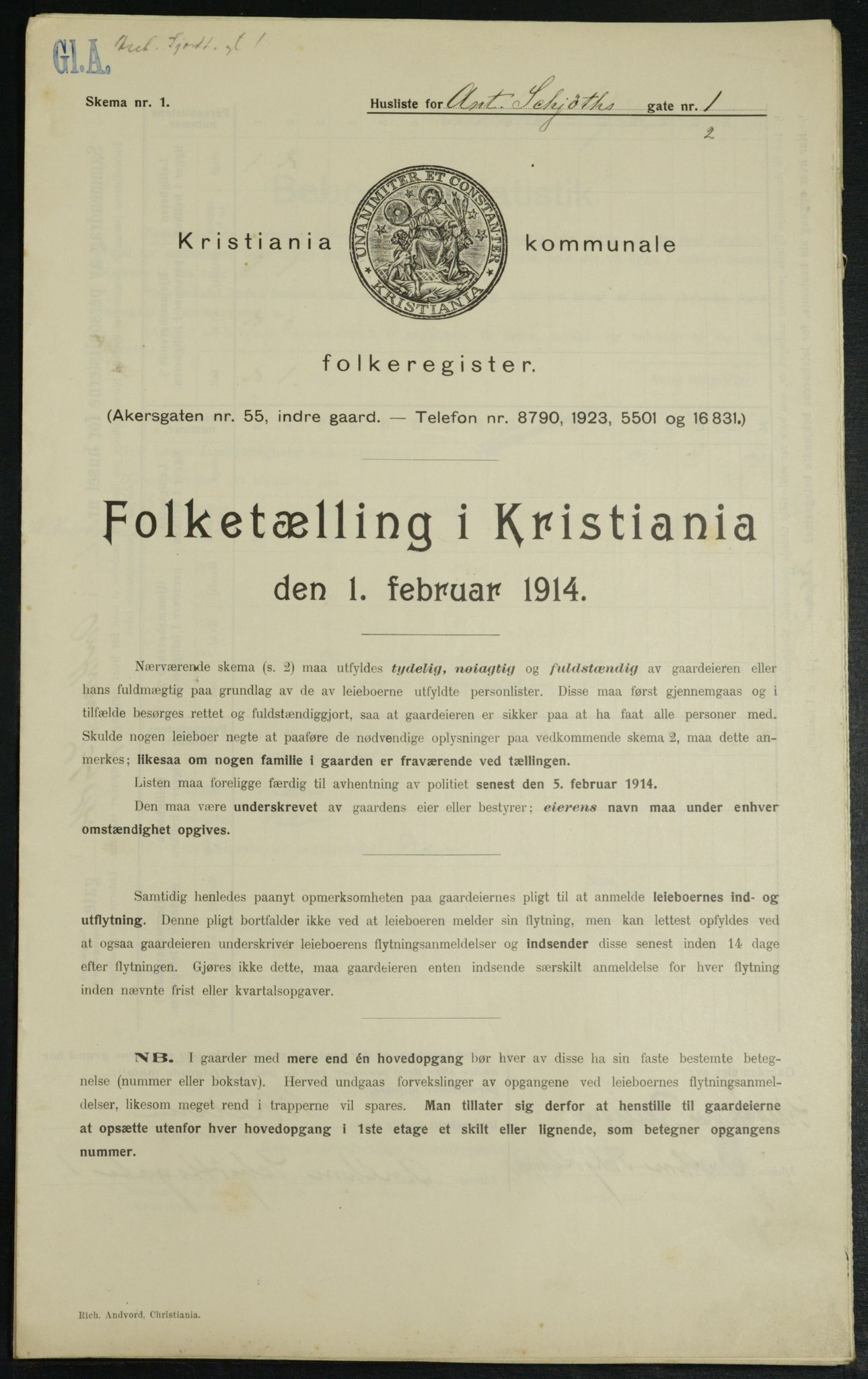 OBA, Municipal Census 1914 for Kristiania, 1914, p. 1338