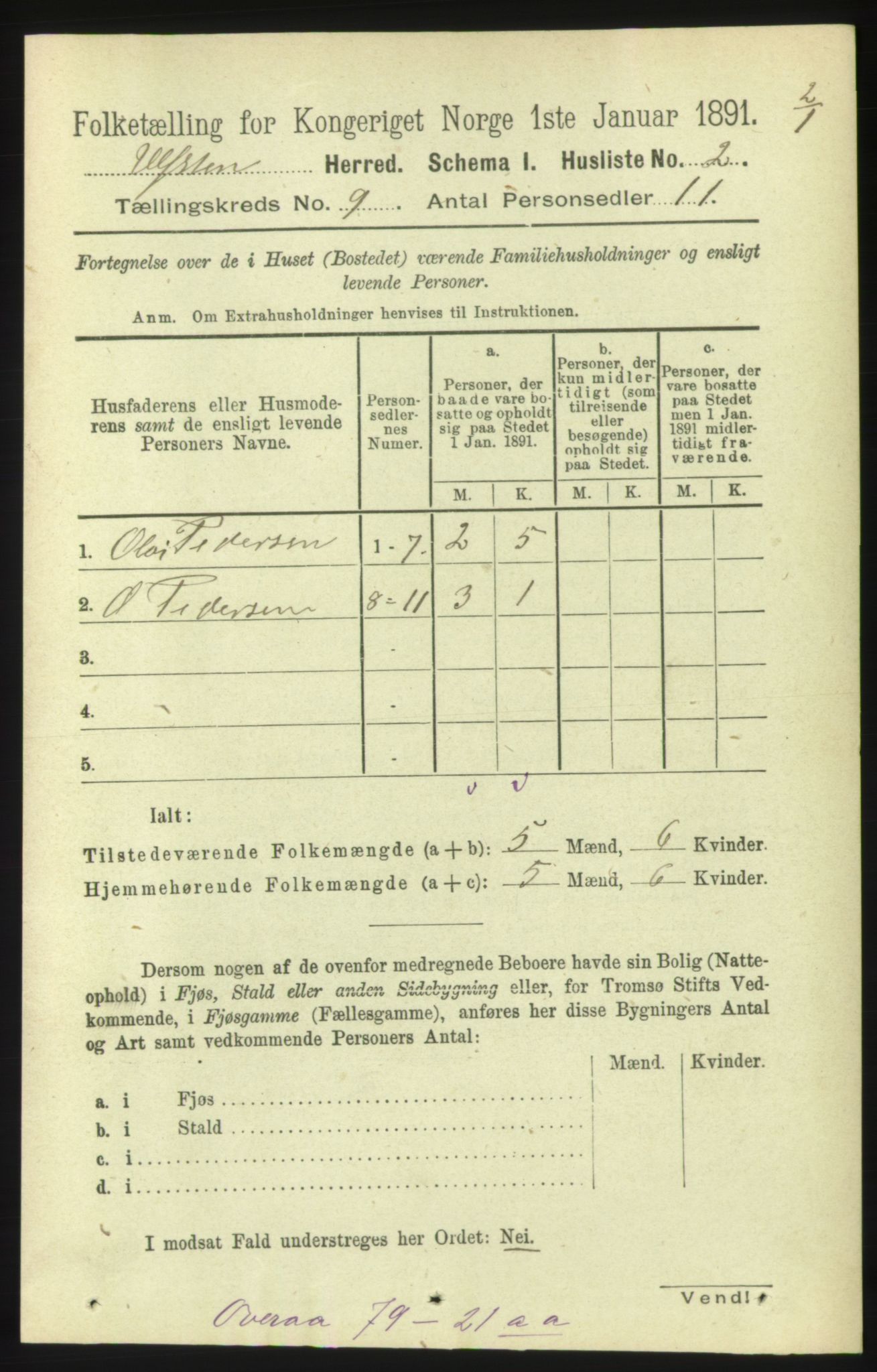 RA, 1891 census for 1516 Ulstein, 1891, p. 2767