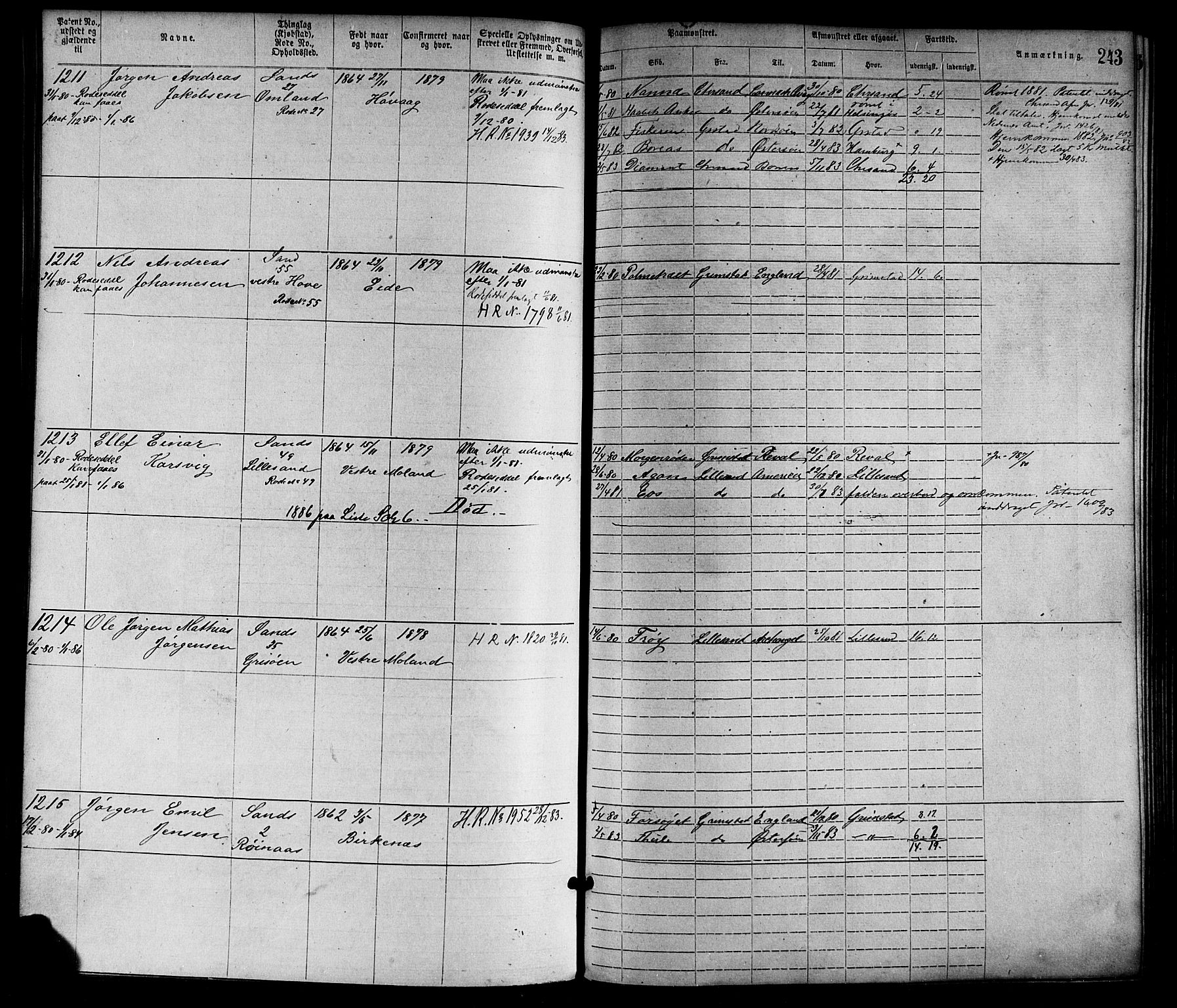 Lillesand mønstringskrets, SAK/2031-0014/F/Fa/L0004: Annotasjonsrulle nr 1-1920 med register, G-1, 1869-1891, p. 269