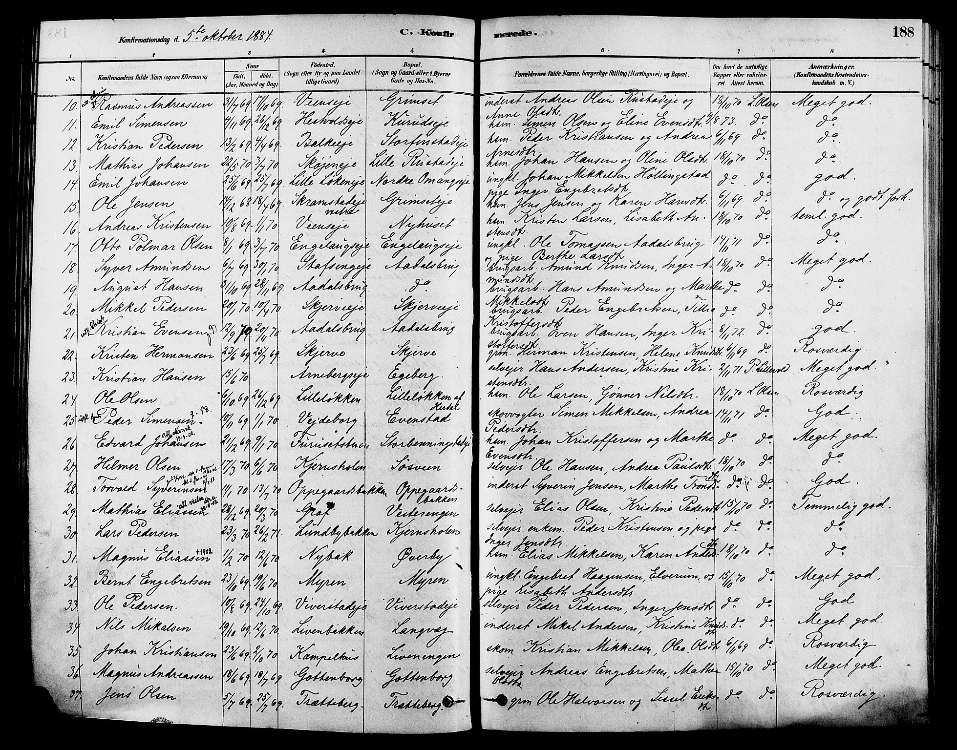 Løten prestekontor, AV/SAH-PREST-022/K/Ka/L0009: Parish register (official) no. 9, 1878-1891, p. 188