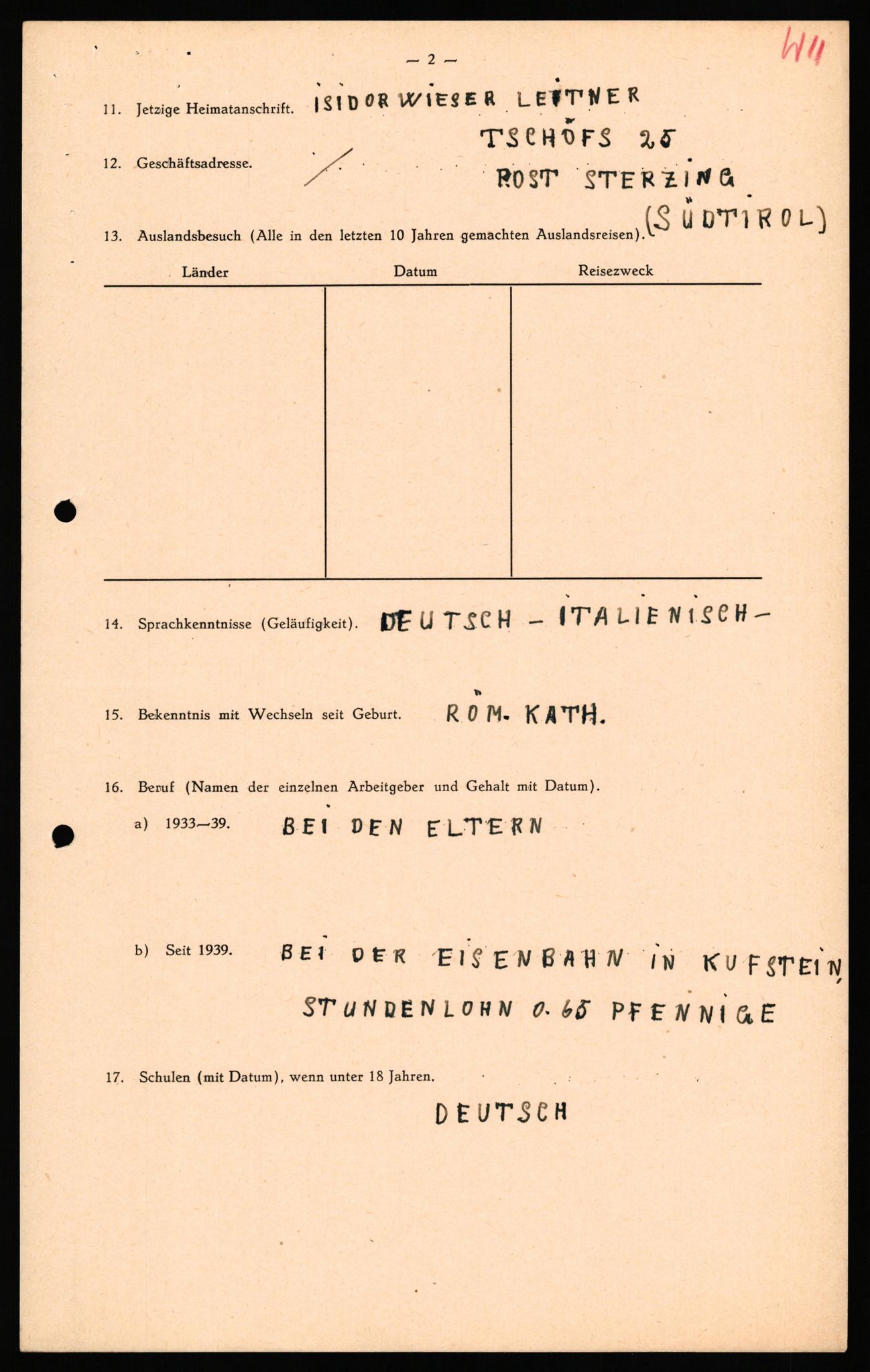 Forsvaret, Forsvarets overkommando II, AV/RA-RAFA-3915/D/Db/L0040: CI Questionaires. Tyske okkupasjonsstyrker i Norge. Østerrikere., 1945-1946, p. 416