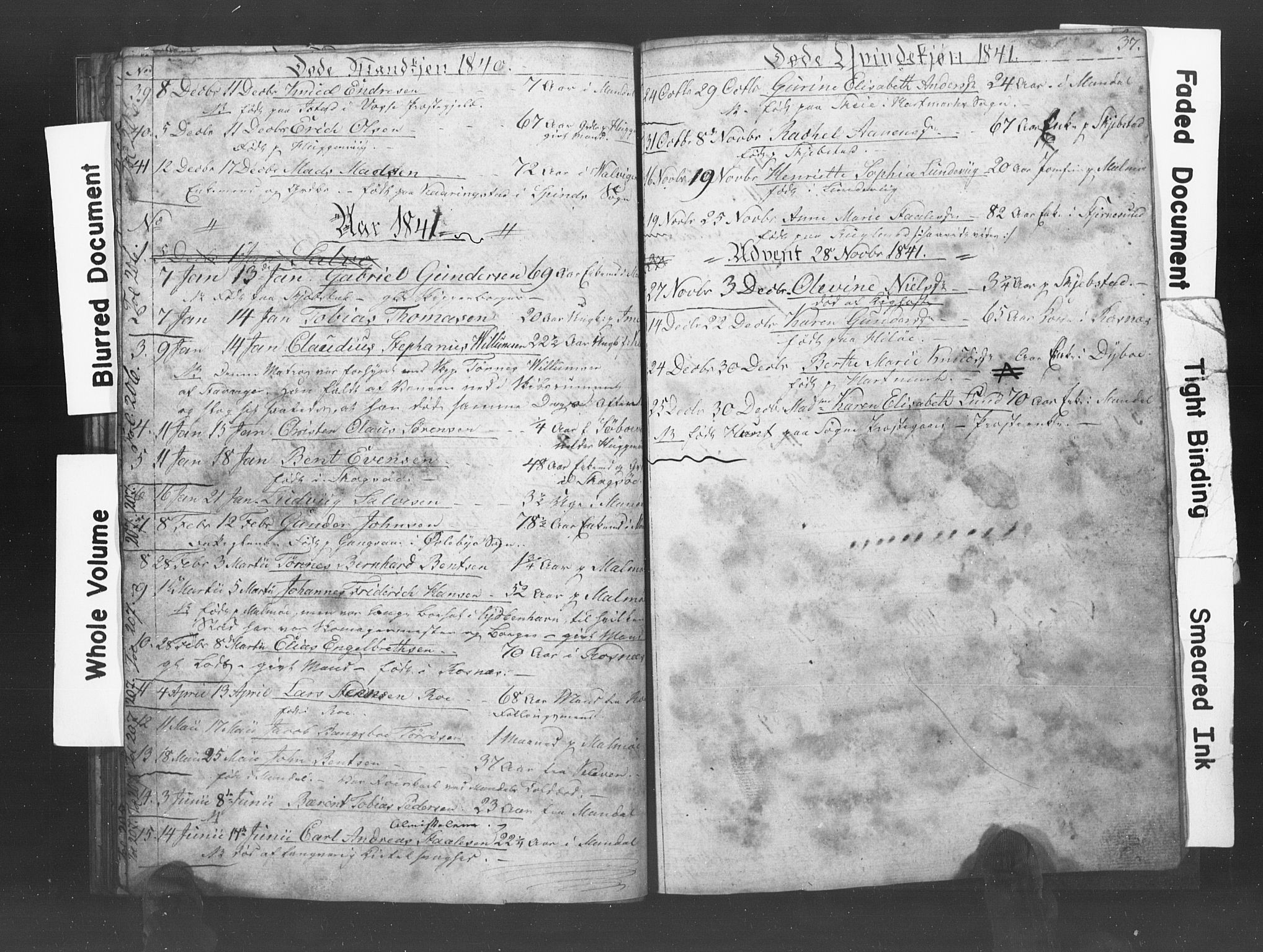 Mandal sokneprestkontor, SAK/1111-0030/F/Fb/Fba/L0004: Parish register (copy) no. B 1D, 1838-1841, p. 37