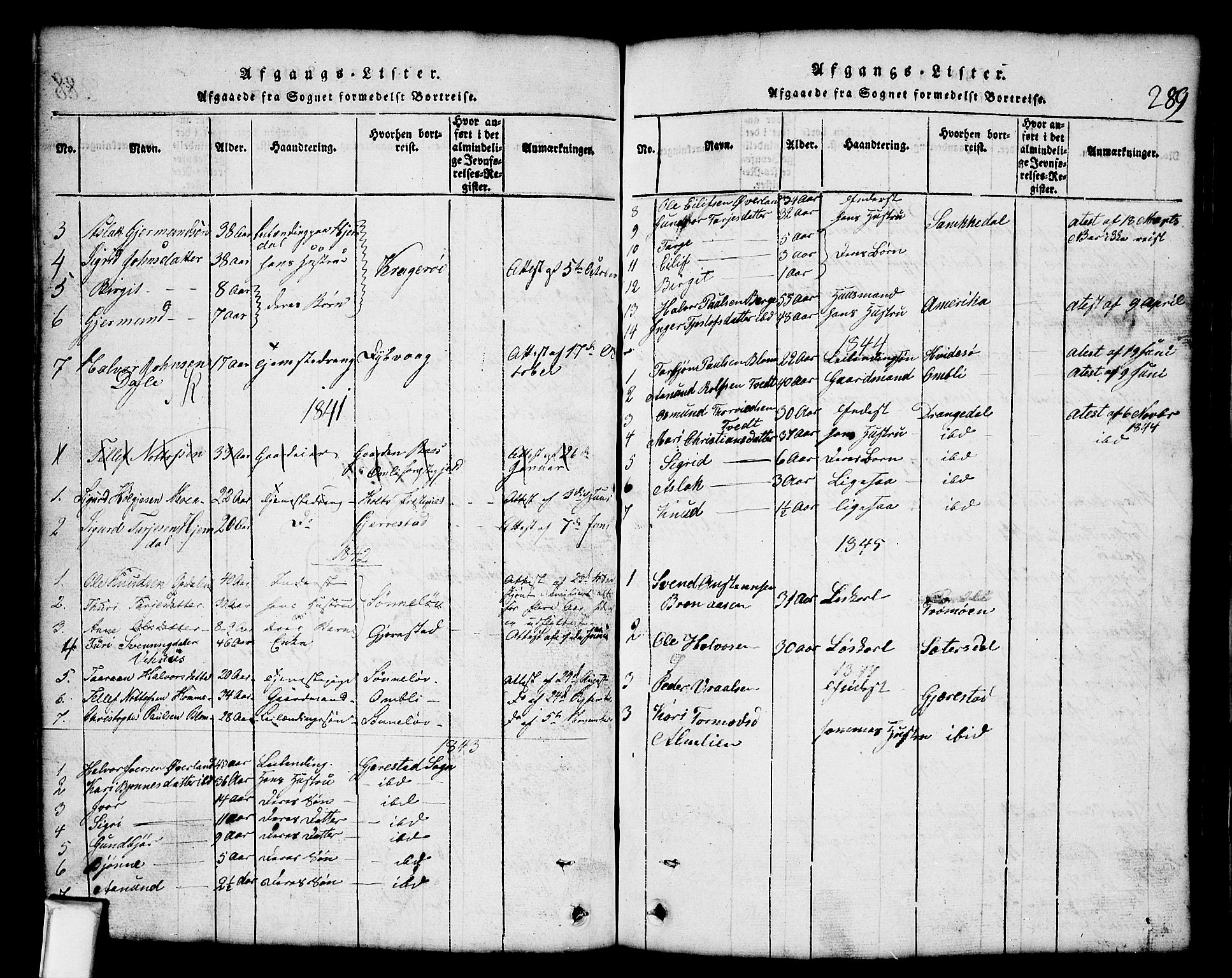 Nissedal kirkebøker, SAKO/A-288/G/Gb/L0001: Parish register (copy) no. II 1, 1814-1862, p. 289