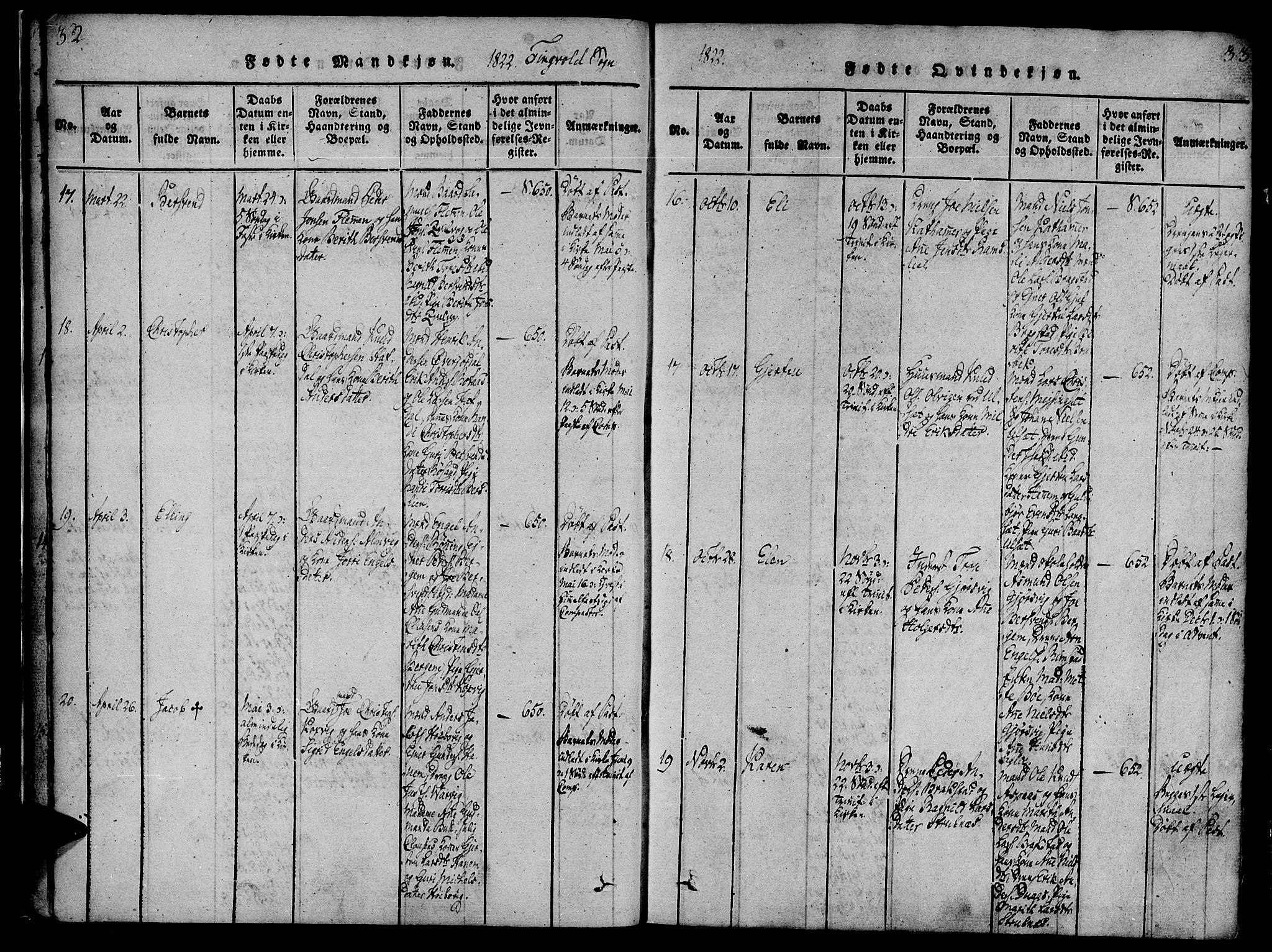 Ministerialprotokoller, klokkerbøker og fødselsregistre - Møre og Romsdal, AV/SAT-A-1454/586/L0982: Parish register (official) no. 586A08, 1819-1829, p. 32-33