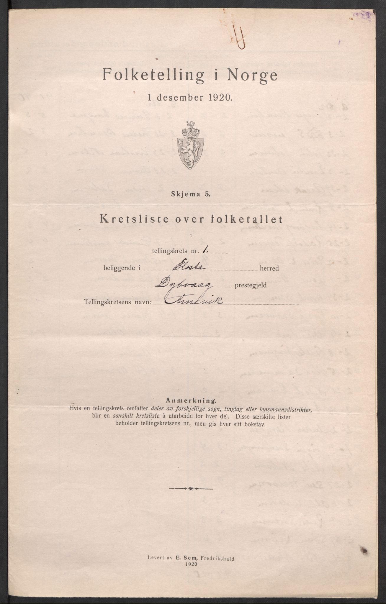 SAK, 1920 census for Flosta, 1920, p. 6