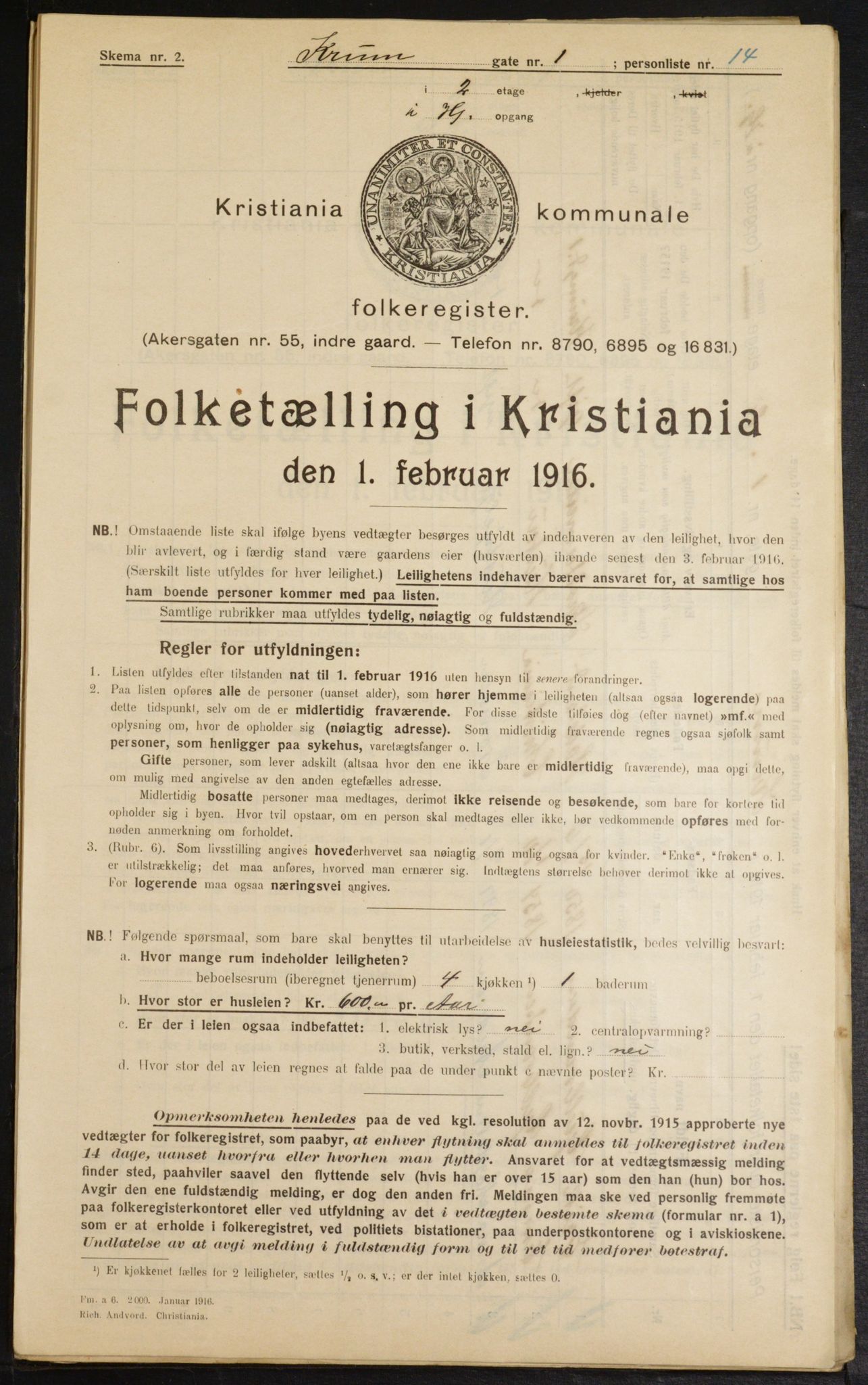 OBA, Municipal Census 1916 for Kristiania, 1916, p. 55897