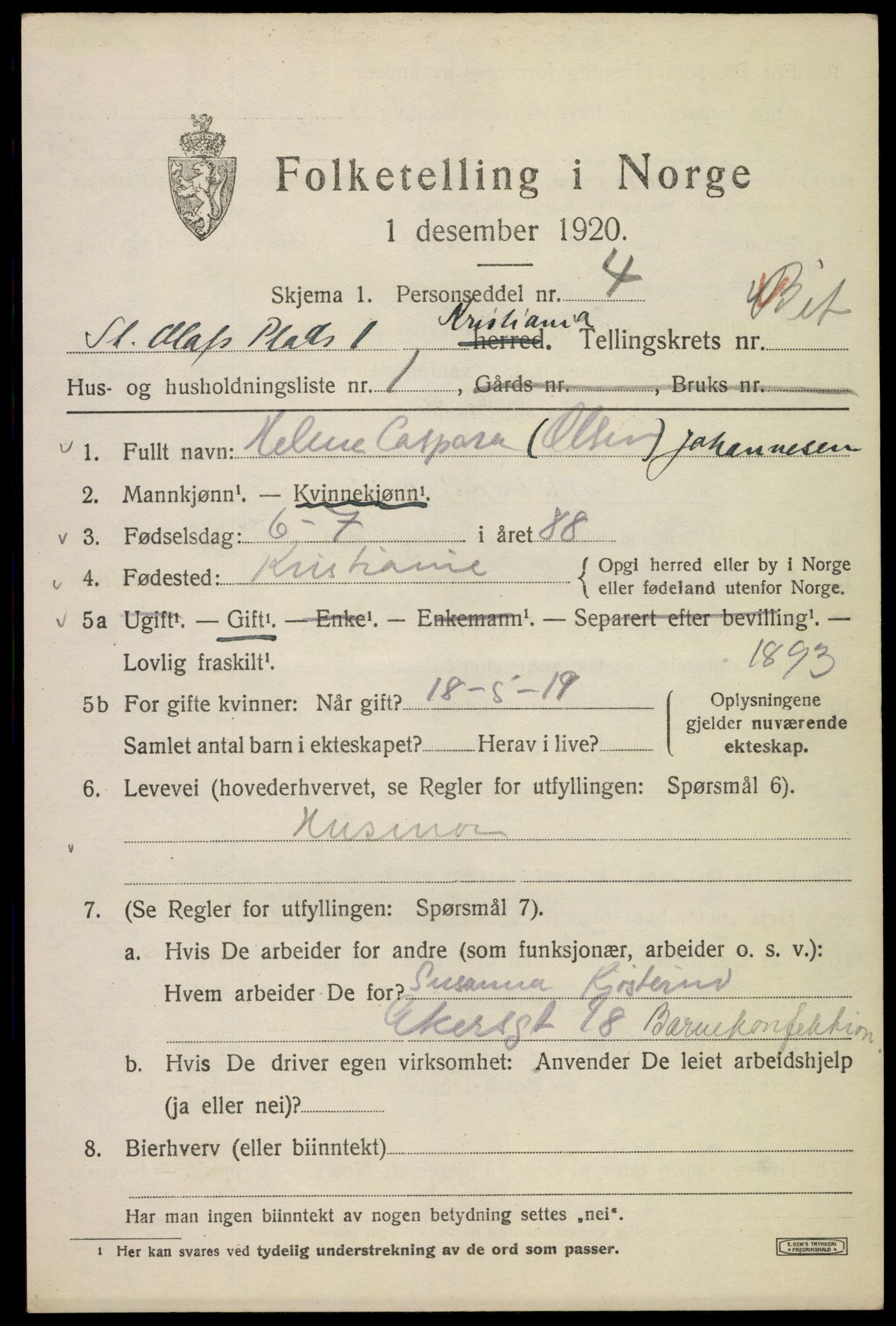 SAO, 1920 census for Kristiania, 1920, p. 535749