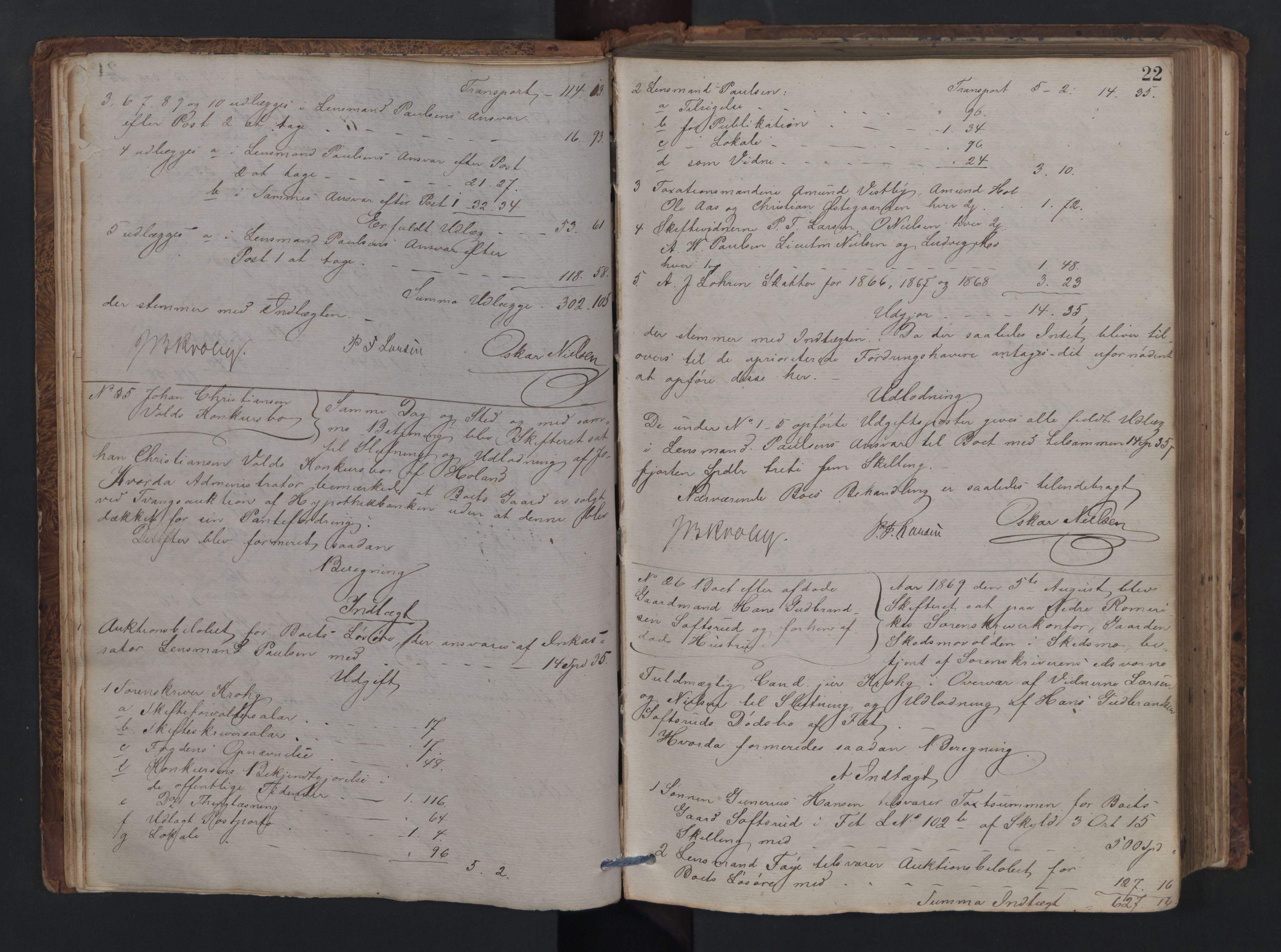 Nedre Romerike sorenskriveri, AV/SAO-A-10469/H/He/Hec/L0006: Skifteutlodningsprotokoll, 1869-1877, p. 21b-22a