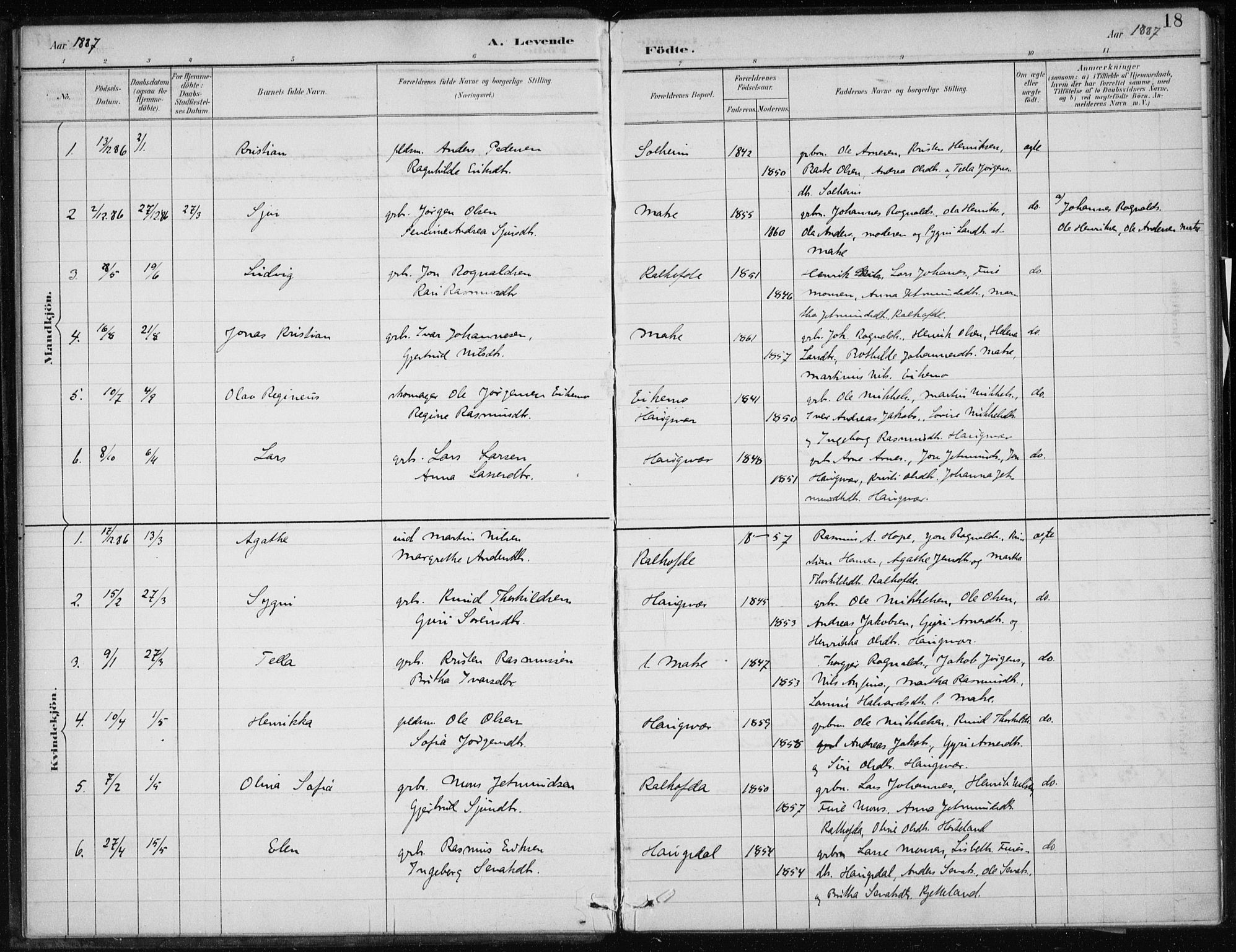 Masfjorden sokneprestembete, AV/SAB-A-77001: Parish register (official) no. C  1, 1882-1896, p. 18