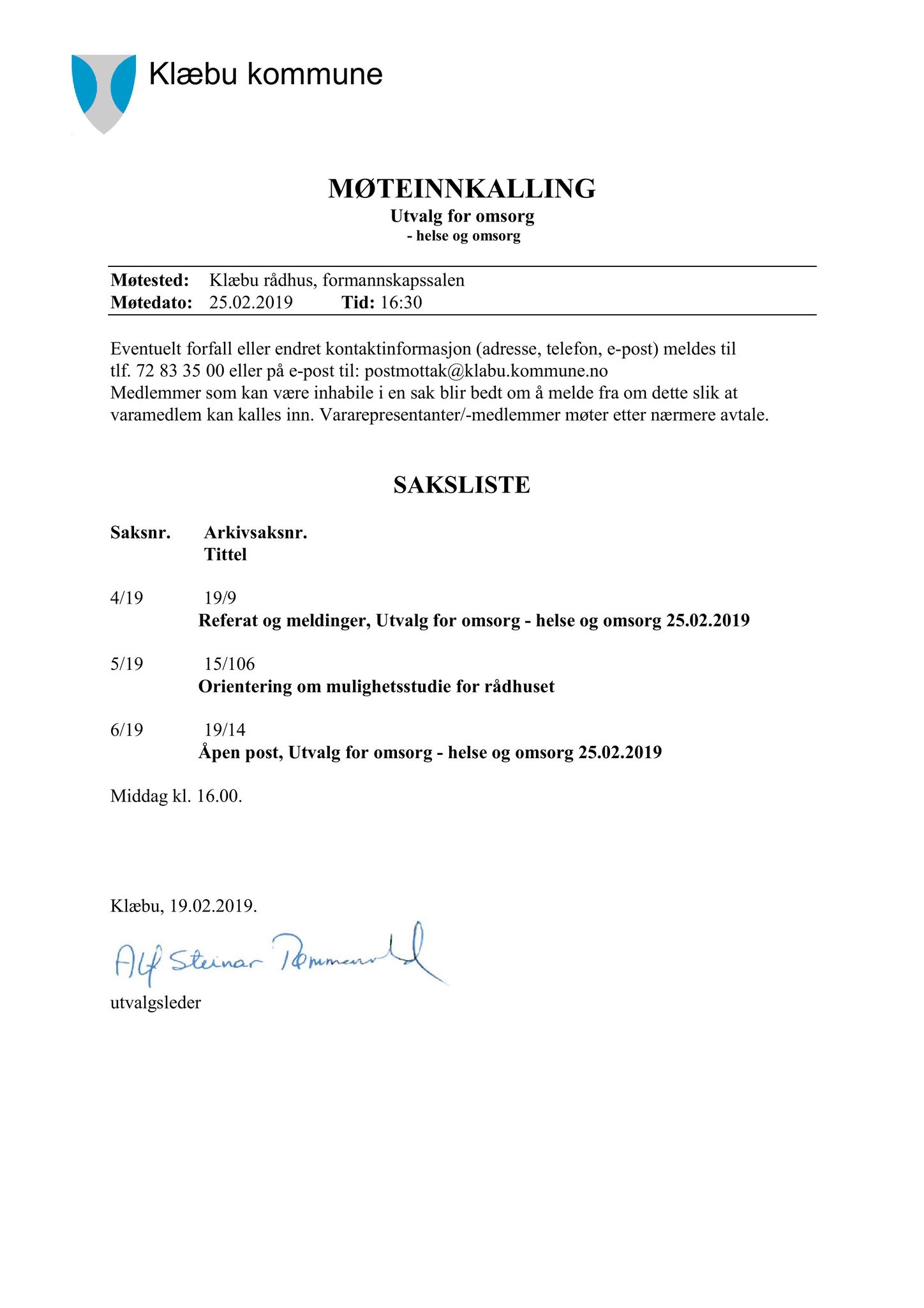 Klæbu Kommune, TRKO/KK/05-UOm/L010: Utvalg for omsorg - Møtedokumenter, 2019, p. 19