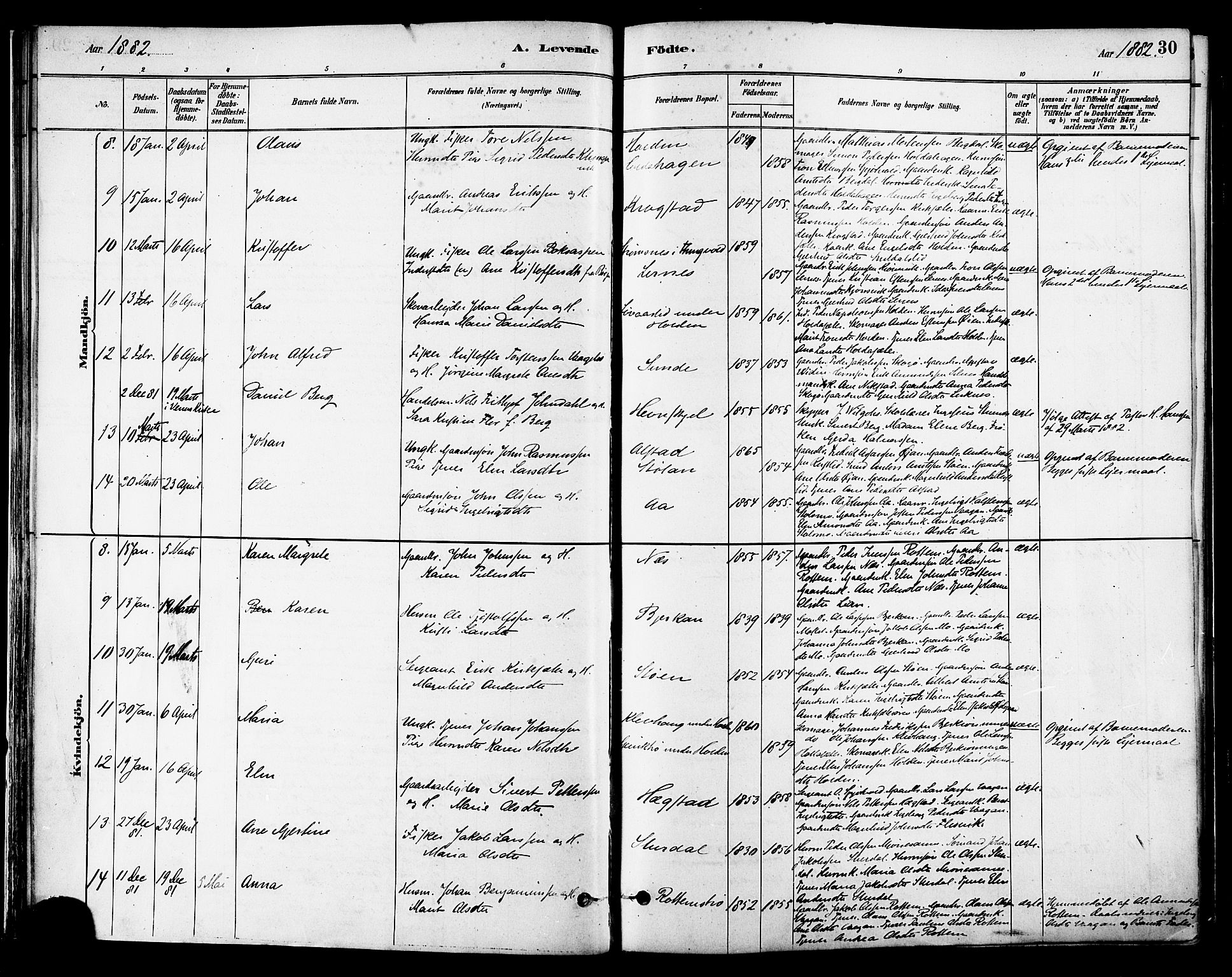 Ministerialprotokoller, klokkerbøker og fødselsregistre - Sør-Trøndelag, SAT/A-1456/630/L0496: Parish register (official) no. 630A09, 1879-1895, p. 30
