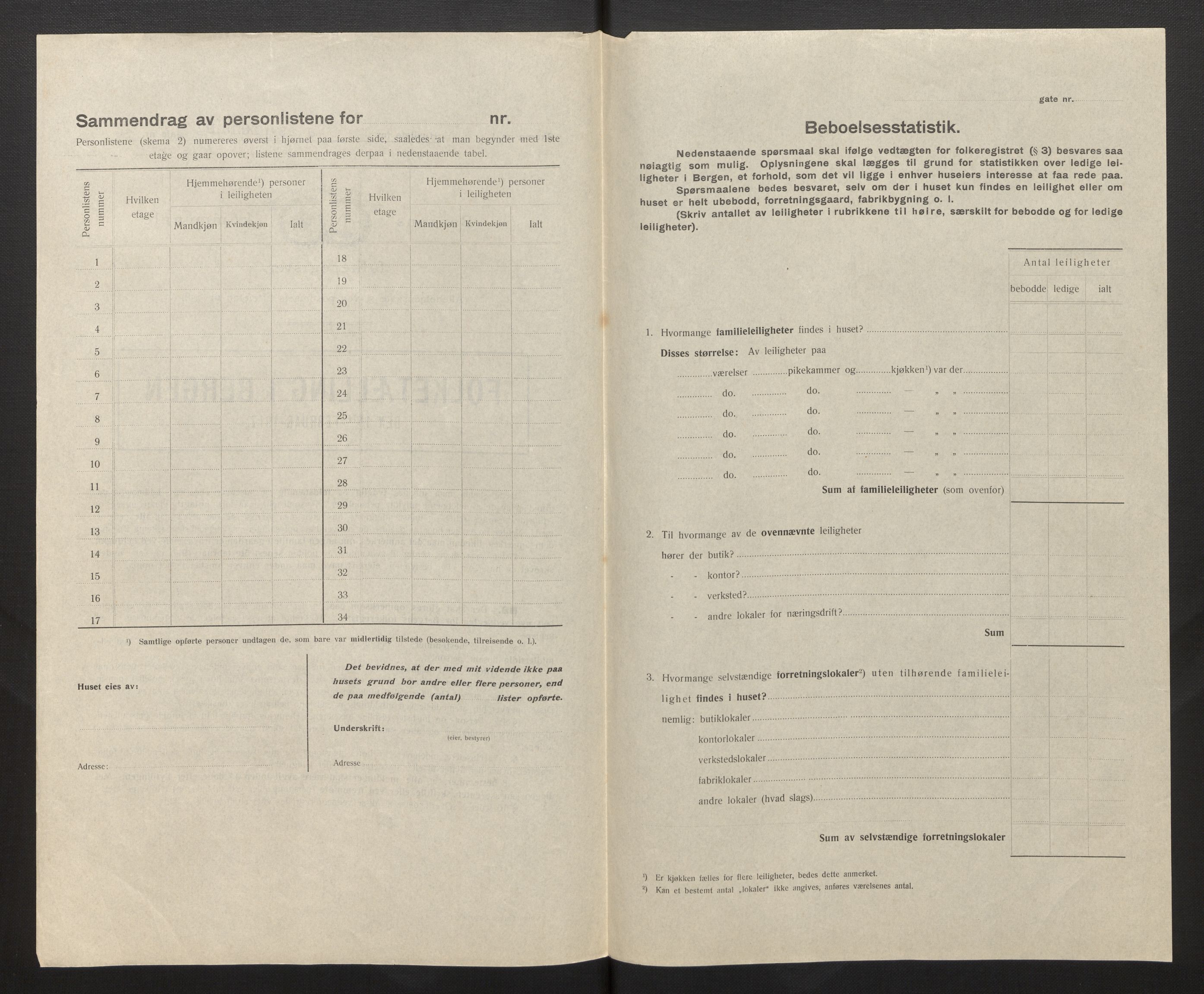 SAB, Municipal Census 1917 for Bergen, 1917, p. 43452