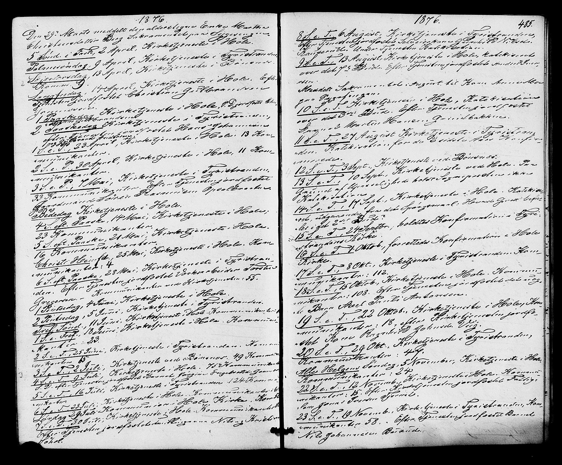 Hole kirkebøker, AV/SAKO-A-228/F/Fa/L0007: Parish register (official) no. I 7, 1873-1877, p. 485