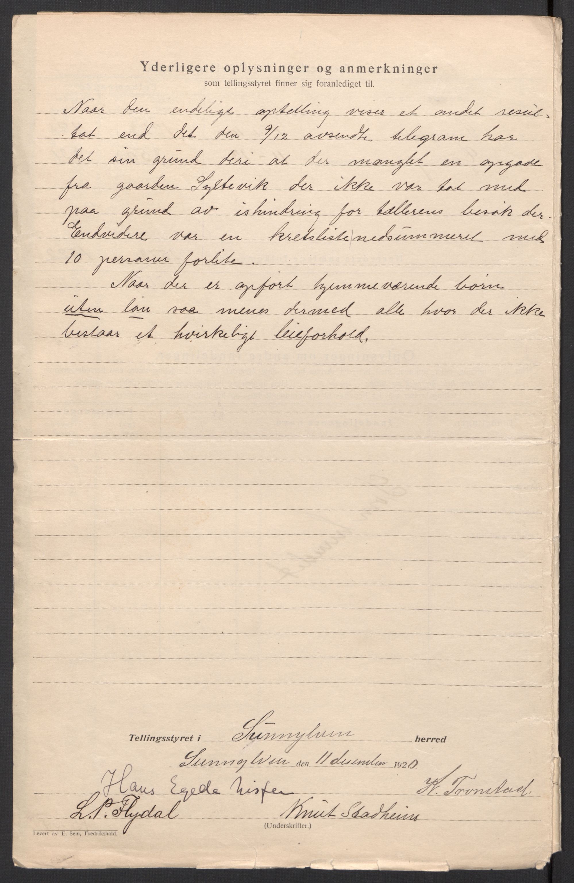 SAT, 1920 census for Sunnylven, 1920, p. 13