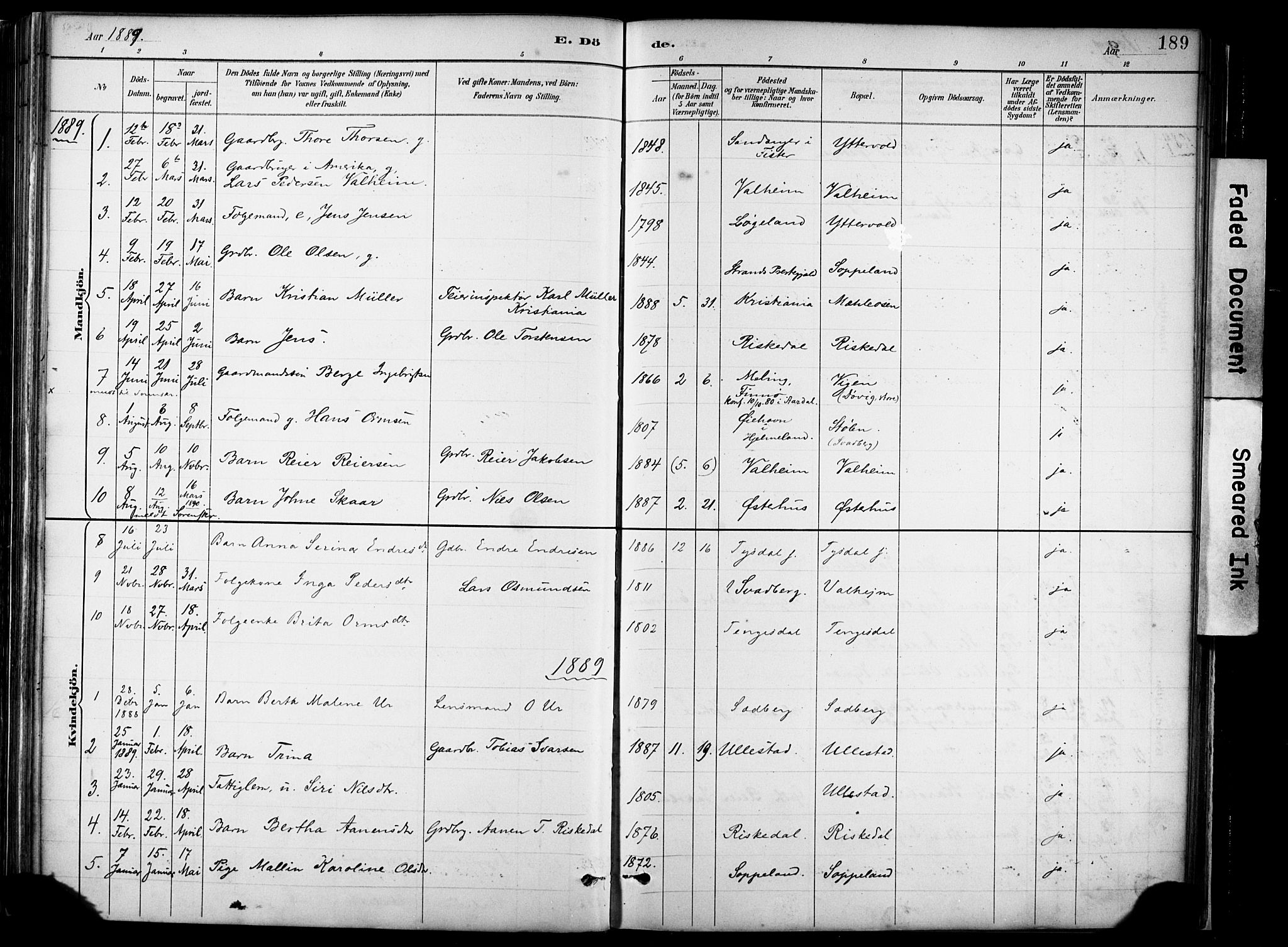 Hjelmeland sokneprestkontor, AV/SAST-A-101843/02/A/L0001: Parish register (official) no. A 16, 1887-1926, p. 189