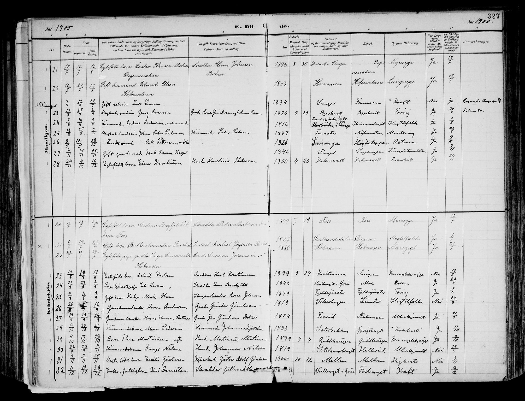 Brandval prestekontor, AV/SAH-PREST-034/H/Ha/Haa/L0003: Parish register (official) no. 3, 1894-1909, p. 327