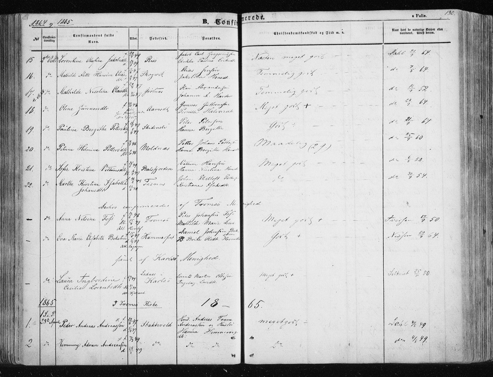 Tromsøysund sokneprestkontor, SATØ/S-1304/G/Ga/L0001kirke: Parish register (official) no. 1, 1856-1867, p. 130