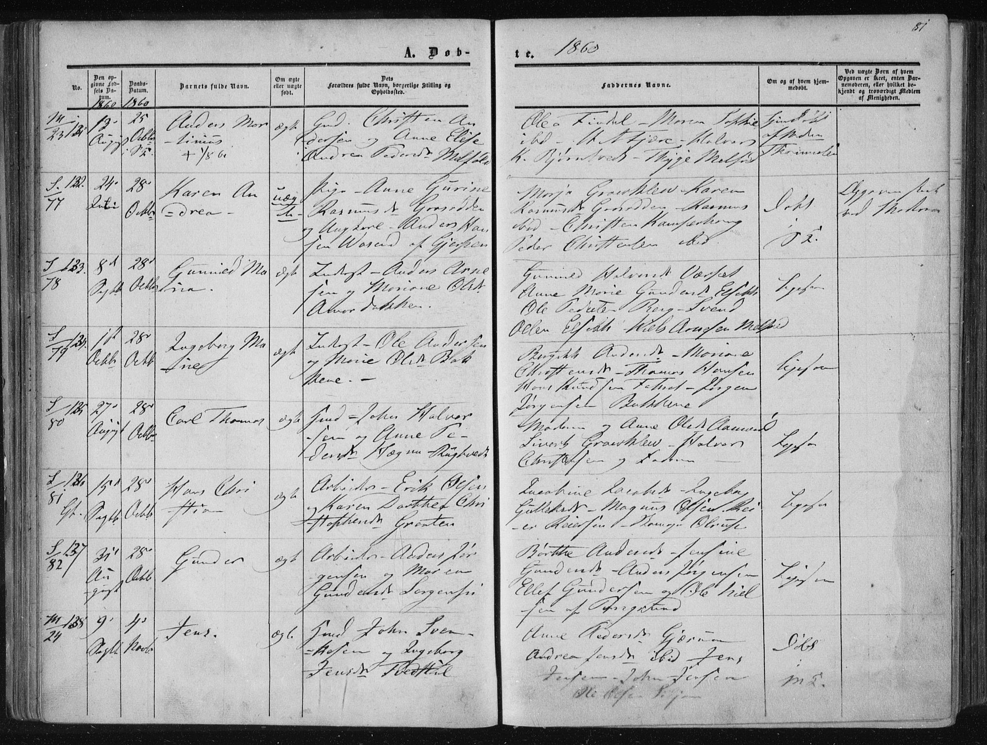 Solum kirkebøker, AV/SAKO-A-306/F/Fa/L0007: Parish register (official) no. I 7, 1856-1864, p. 81