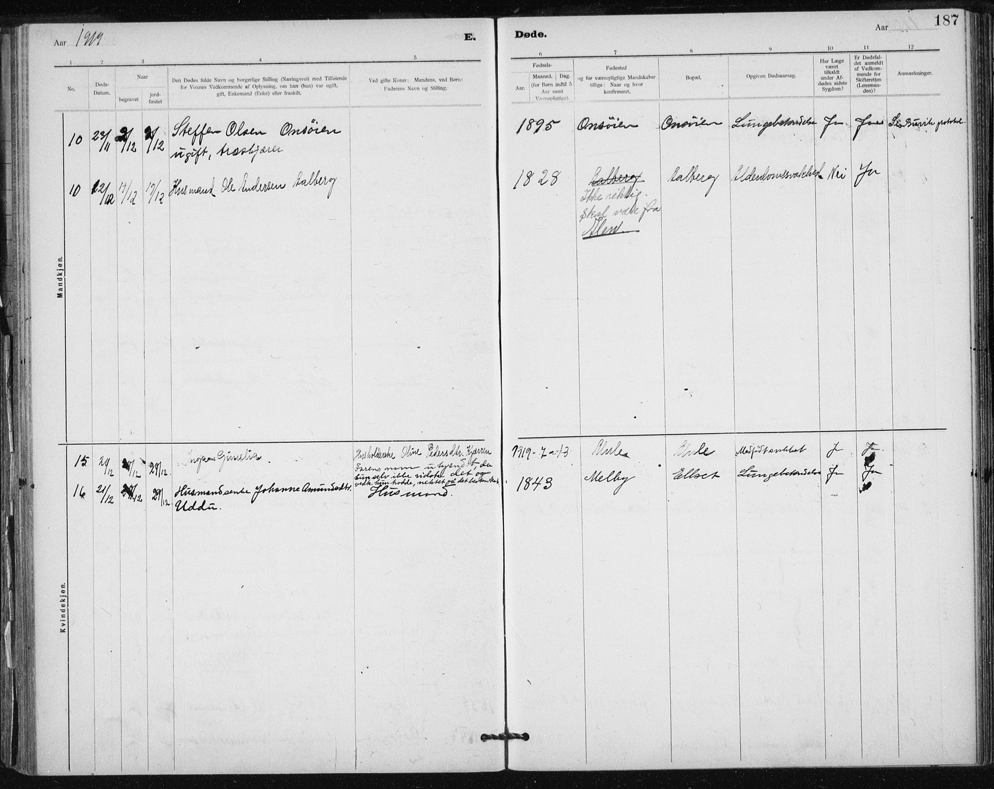 Ministerialprotokoller, klokkerbøker og fødselsregistre - Sør-Trøndelag, SAT/A-1456/612/L0381: Parish register (official) no. 612A13, 1907-1923, p. 187