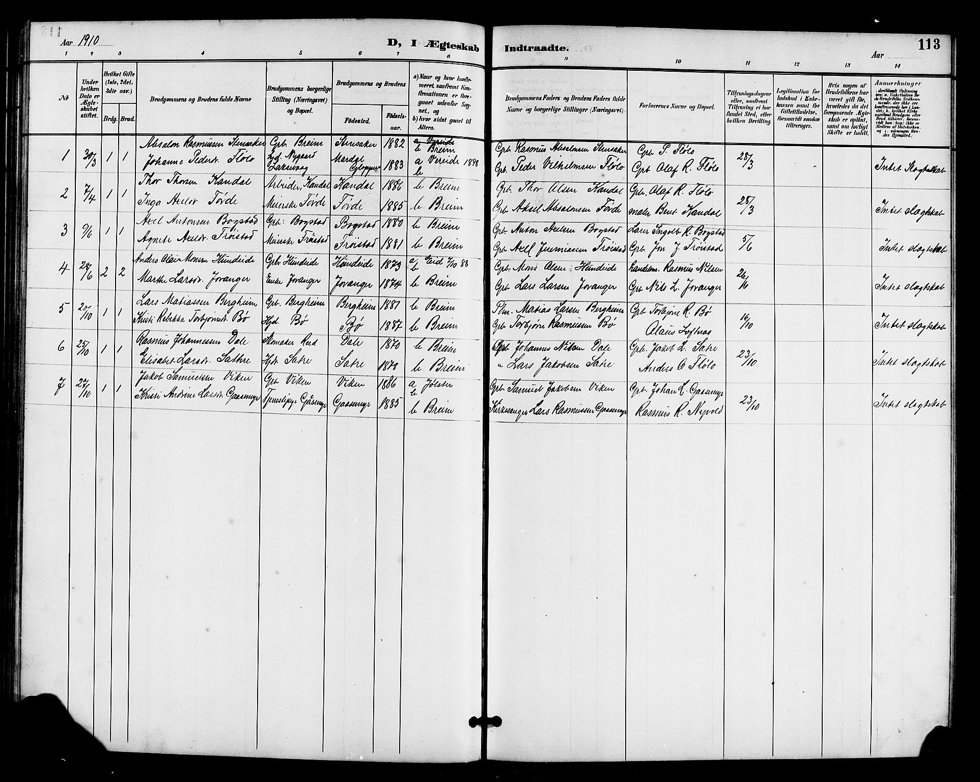 Gloppen sokneprestembete, AV/SAB-A-80101/H/Hab/Habc/L0002: Parish register (copy) no. C 2, 1896-1910, p. 113