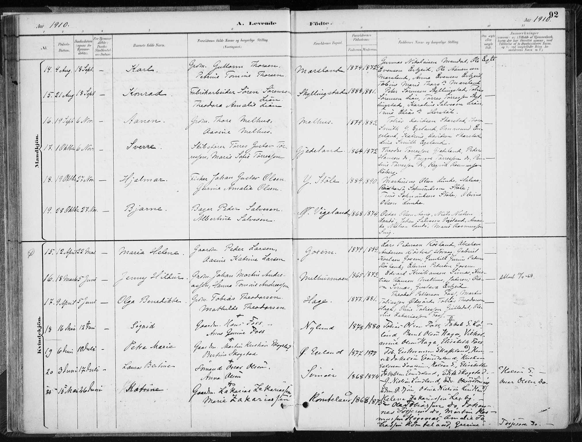 Sør-Audnedal sokneprestkontor, AV/SAK-1111-0039/F/Fa/Fab/L0010: Parish register (official) no. A 10, 1892-1913, p. 92