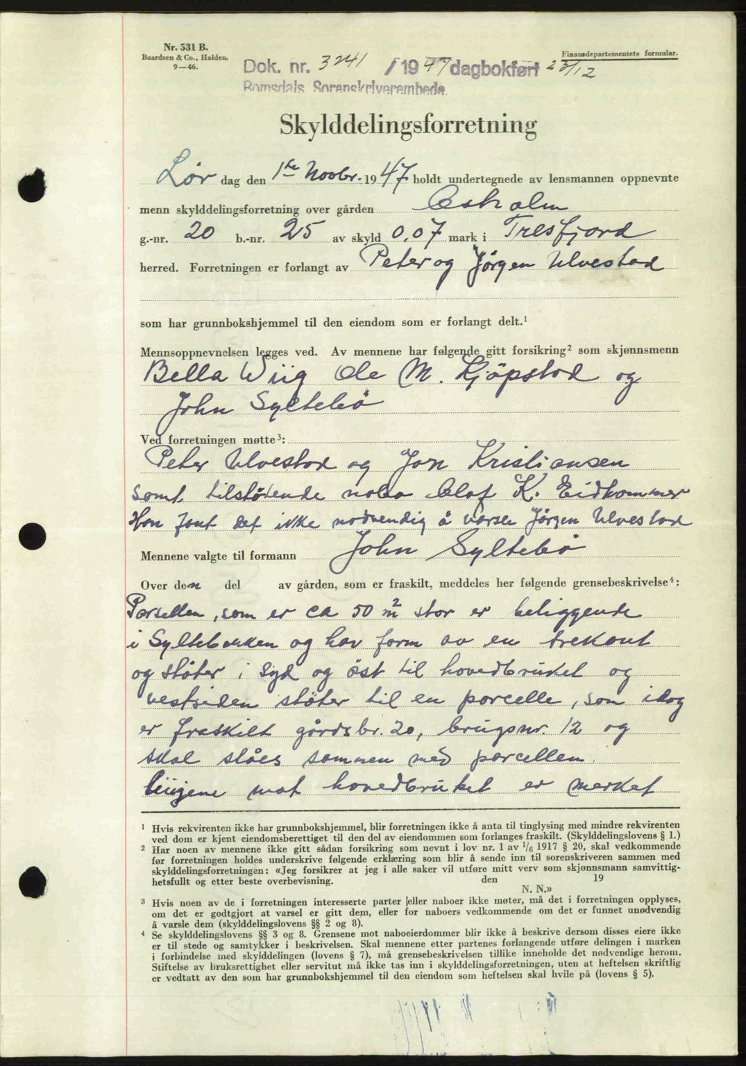 Romsdal sorenskriveri, SAT/A-4149/1/2/2C: Mortgage book no. A24, 1947-1947, Diary no: : 3241/1947