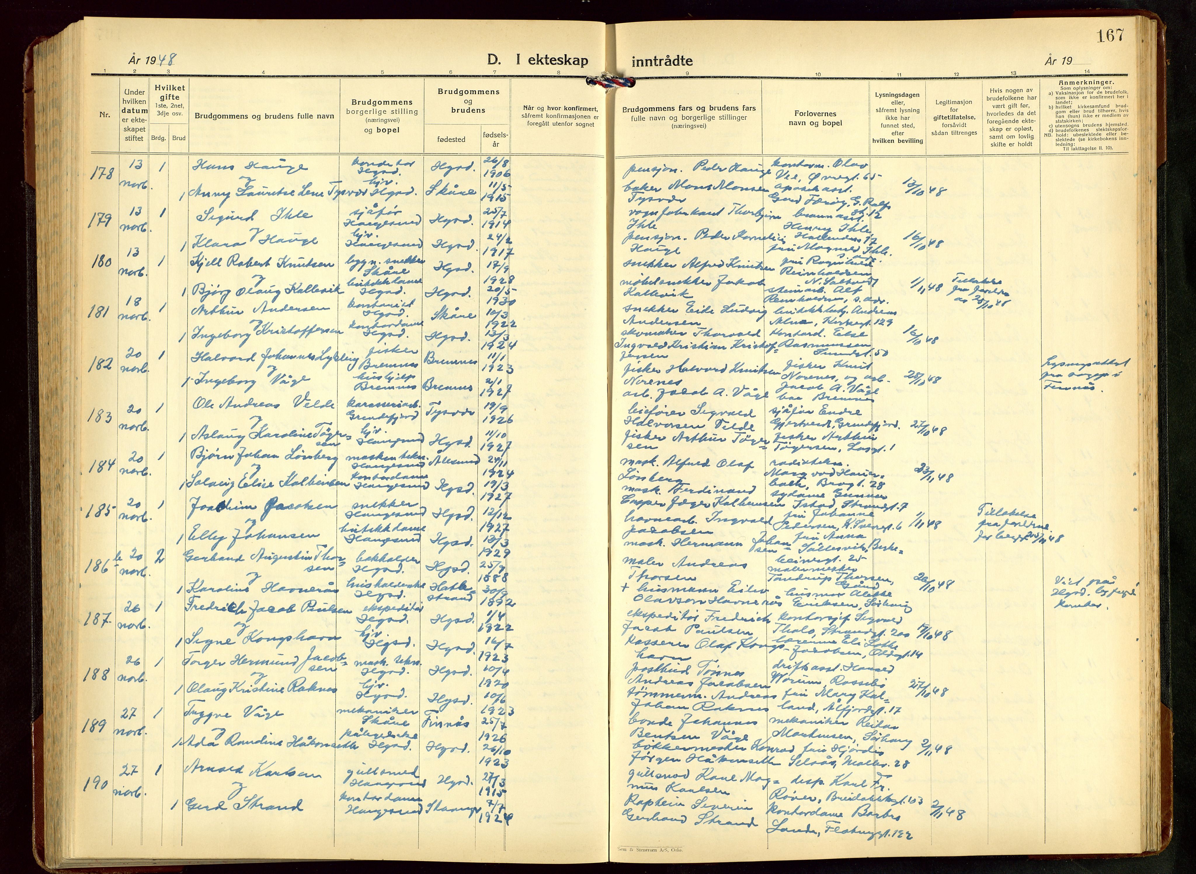 Haugesund sokneprestkontor, AV/SAST-A -101863/H/Ha/Hab/L0014: Parish register (copy) no. B 14, 1940-1952, p. 167