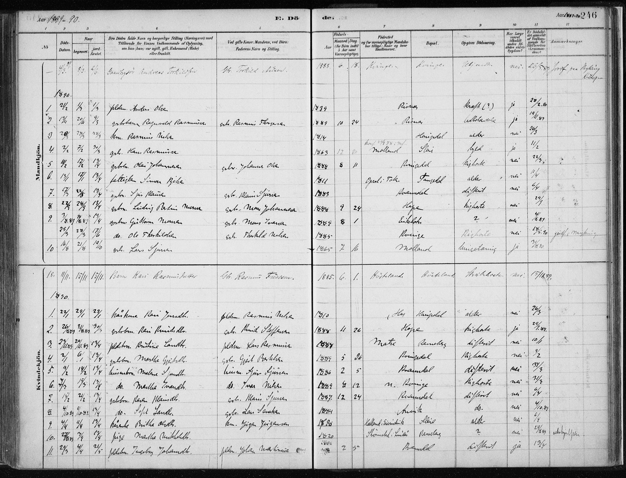 Masfjorden Sokneprestembete, SAB/A-77001: Parish register (official) no. B  1, 1876-1899, p. 246