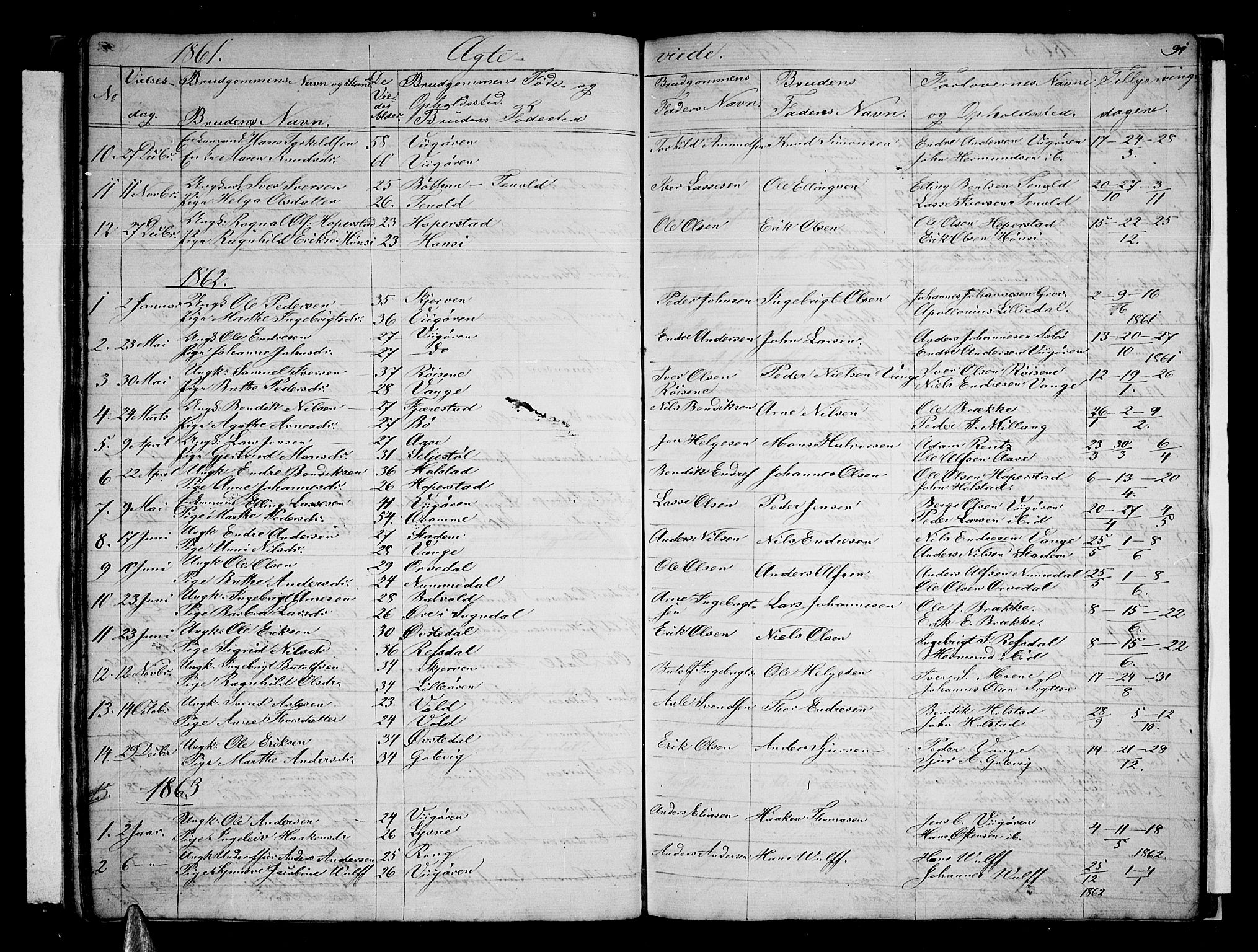 Vik sokneprestembete, SAB/A-81501: Parish register (copy) no. A 2, 1856-1877, p. 91