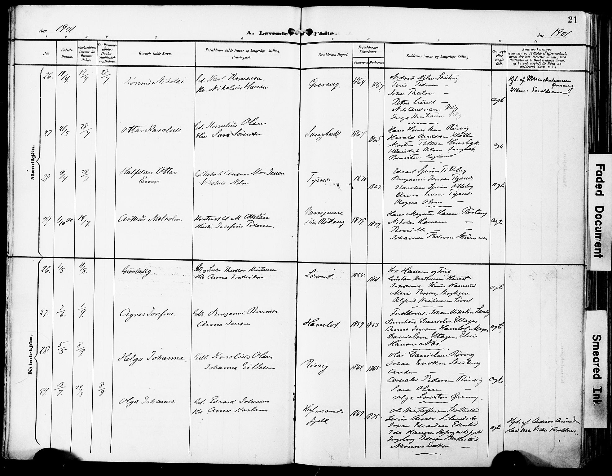 Ministerialprotokoller, klokkerbøker og fødselsregistre - Nordland, AV/SAT-A-1459/859/L0848: Parish register (official) no. 859A08, 1900-1912, p. 21