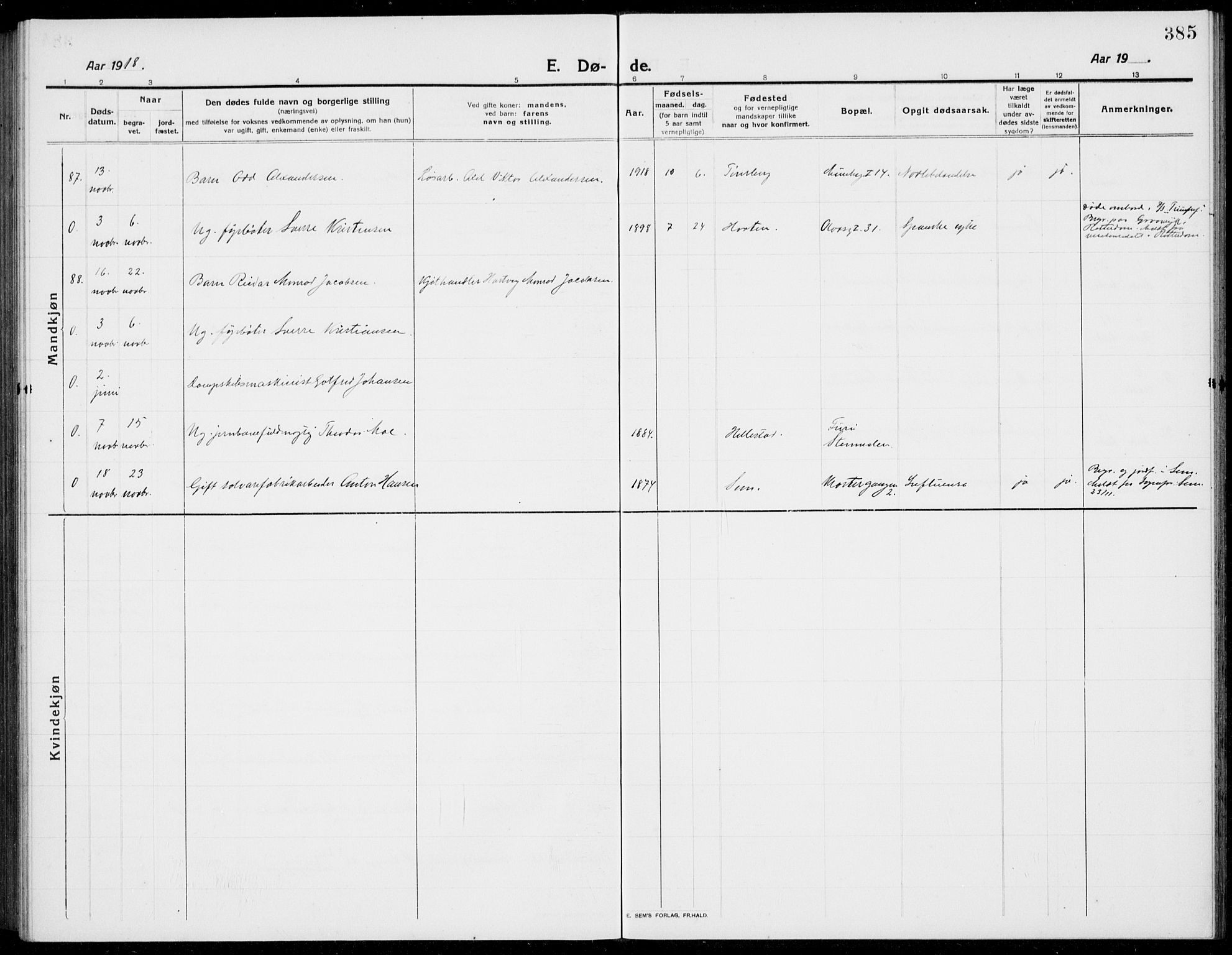 Tønsberg kirkebøker, AV/SAKO-A-330/G/Ga/L0009: Parish register (copy) no. 9, 1913-1920, p. 385