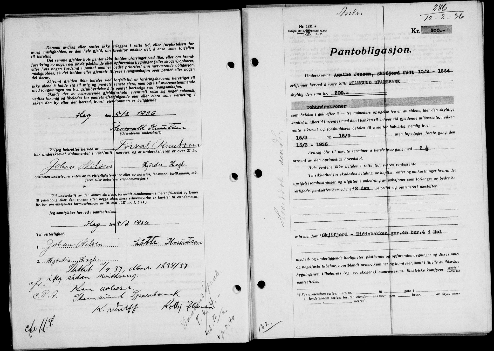 Lofoten sorenskriveri, SAT/A-0017/1/2/2C/L0033b: Mortgage book no. 33b, 1936-1936, Diary no: : 286/1936