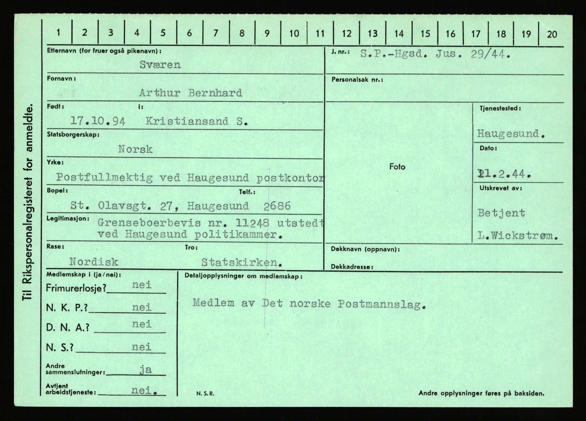 Statspolitiet - Hovedkontoret / Osloavdelingen, AV/RA-S-1329/C/Ca/L0015: Svea - Tøsse, 1943-1945, p. 613