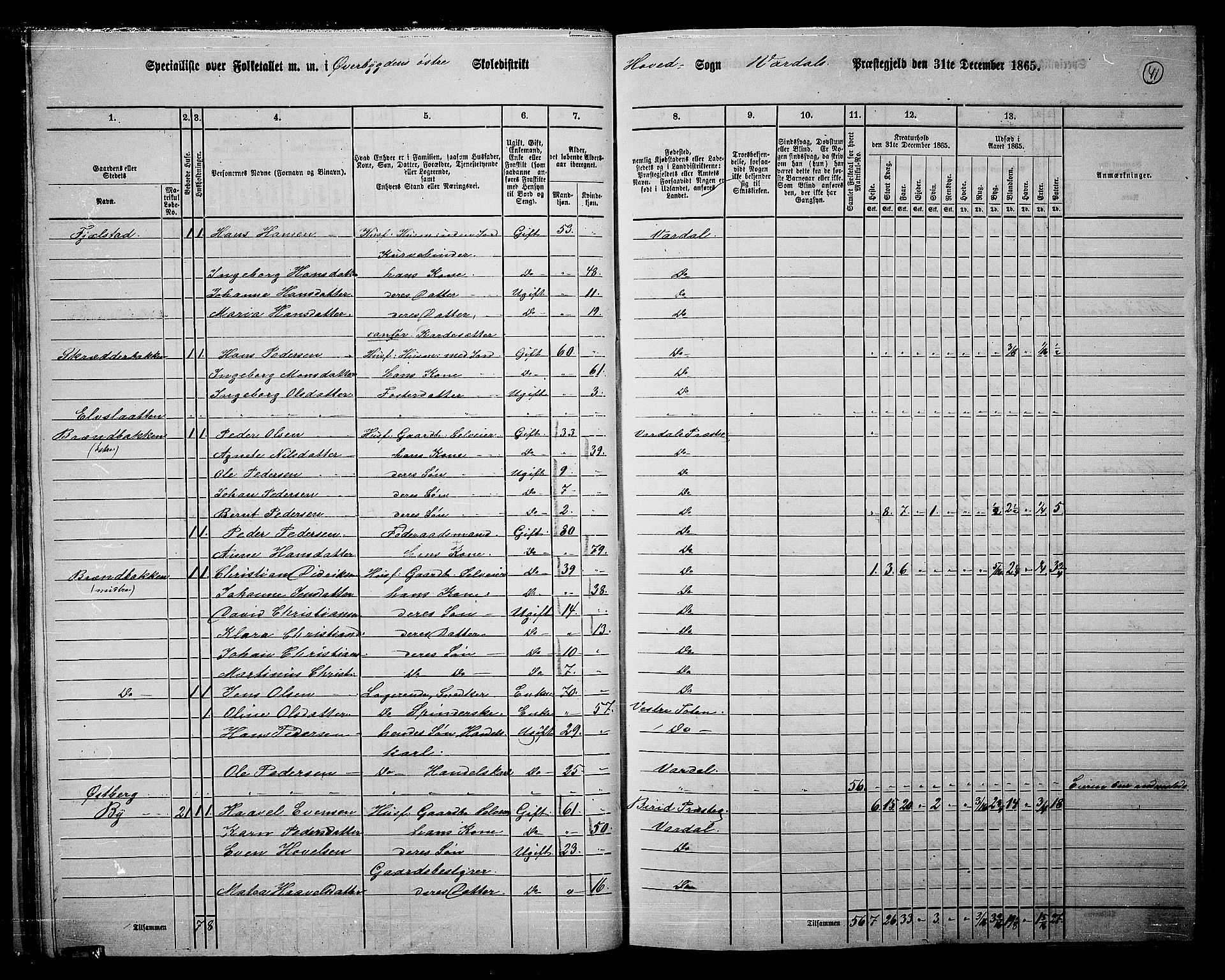 RA, 1865 census for Vardal/Vardal og Hunn, 1865, p. 37