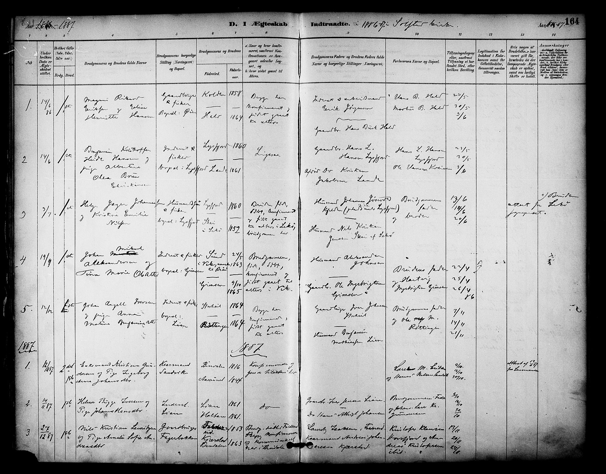 Ministerialprotokoller, klokkerbøker og fødselsregistre - Nordland, AV/SAT-A-1459/810/L0151: Parish register (official) no. 810A10 /2, 1885-1895, p. 164