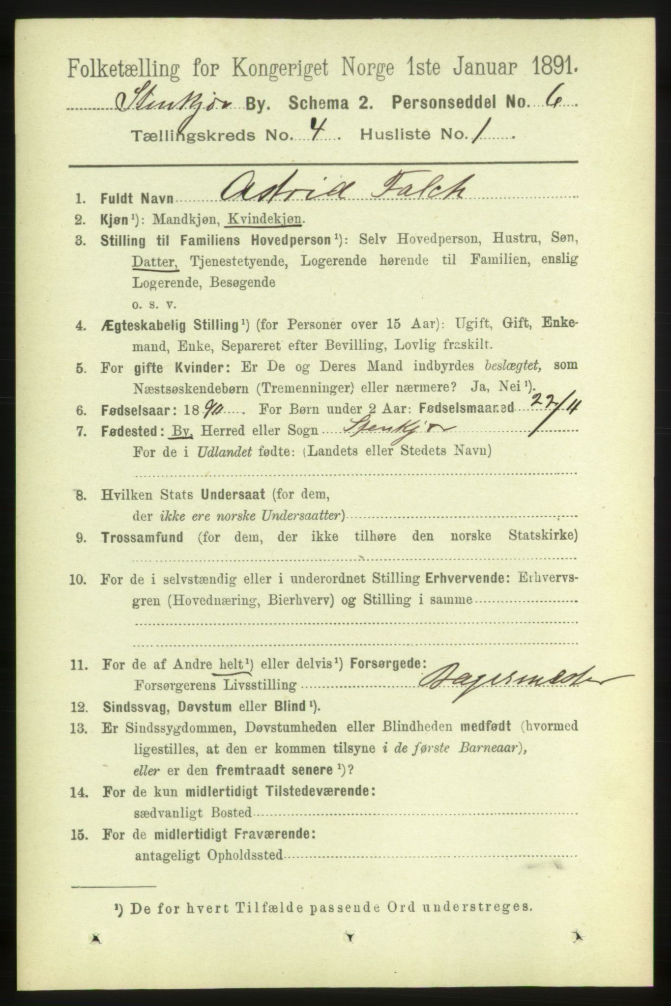 RA, 1891 census for 1702 Steinkjer, 1891, p. 1269