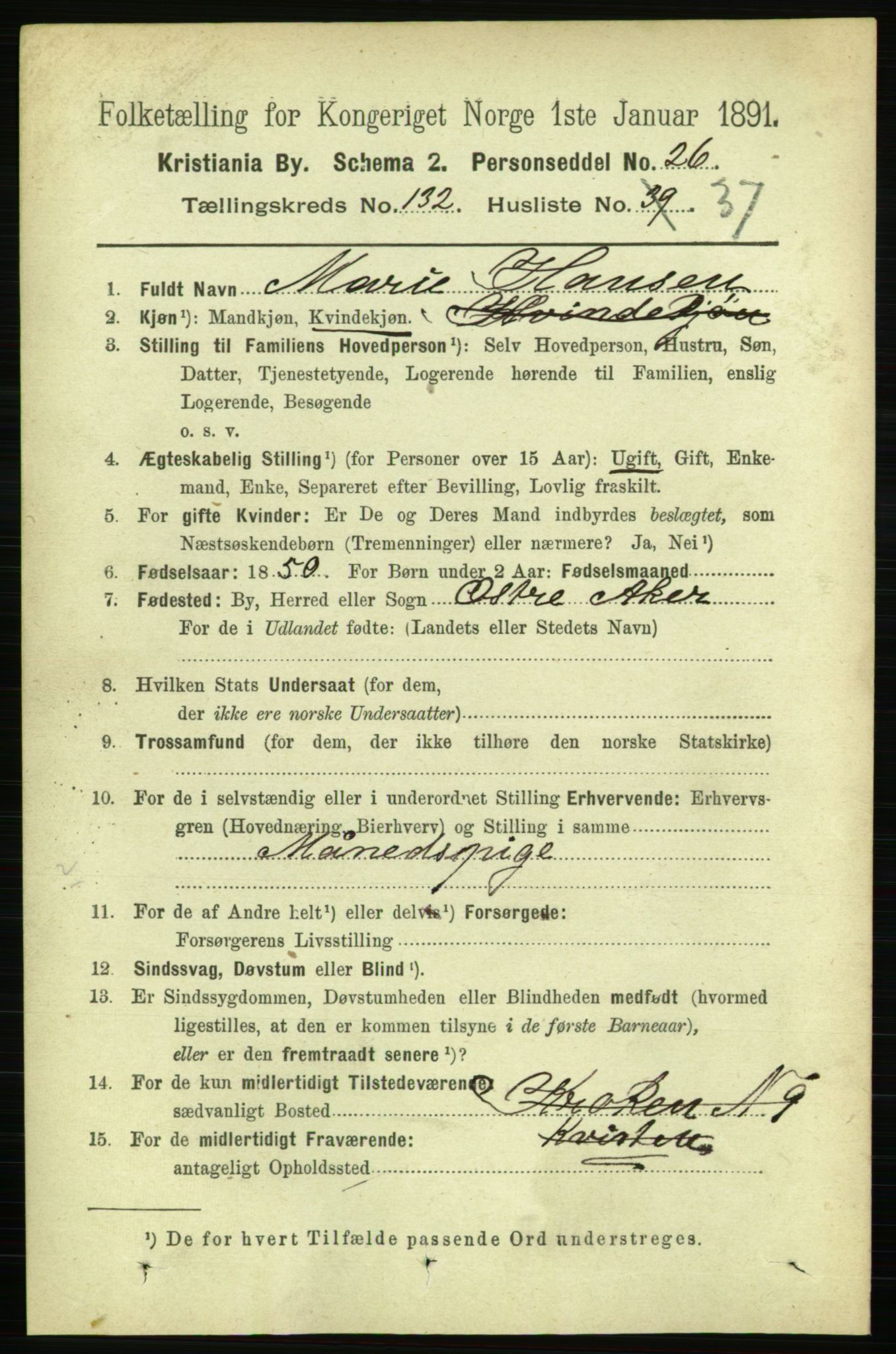 RA, 1891 census for 0301 Kristiania, 1891, p. 71991