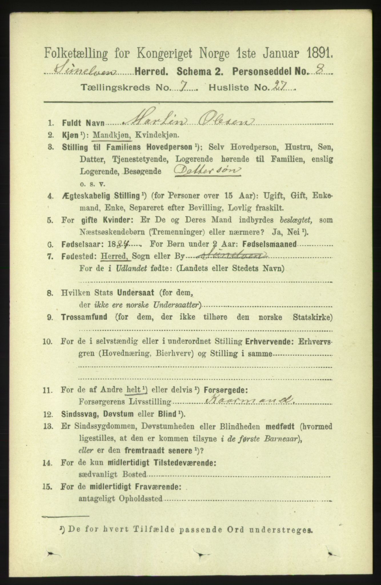 RA, 1891 census for 1523 Sunnylven, 1891, p. 1986