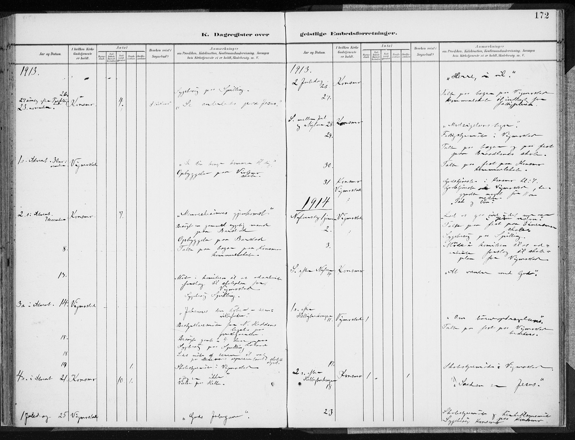 Nord-Audnedal sokneprestkontor, AV/SAK-1111-0032/F/Fa/Fab/L0004: Parish register (official) no. A 4, 1901-1917, p. 172