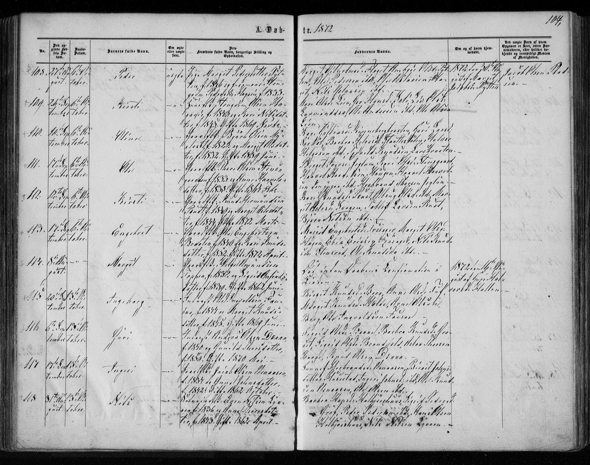 Gol kirkebøker, AV/SAKO-A-226/F/Fa/L0003: Parish register (official) no. I 3, 1863-1875, p. 104