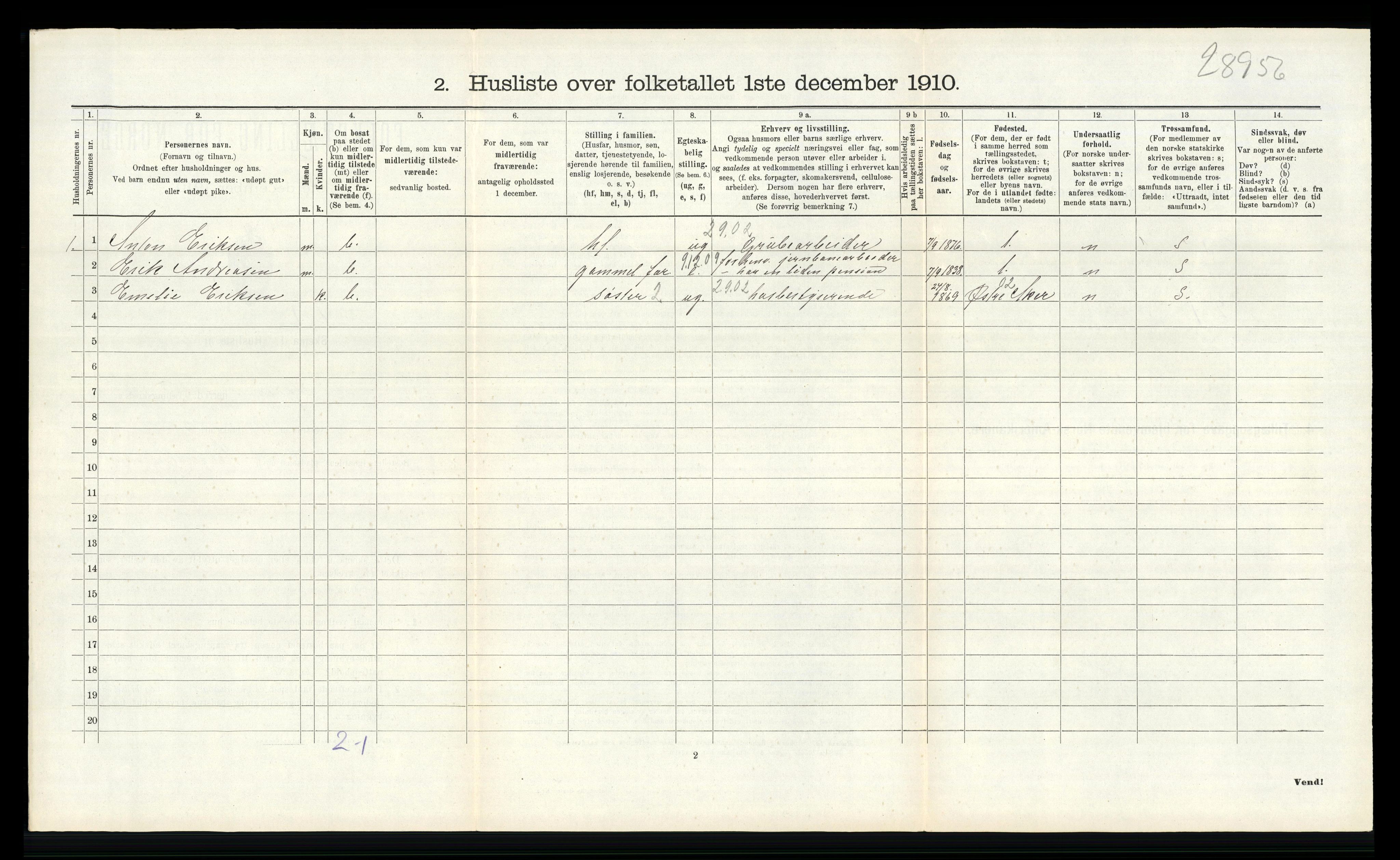 RA, 1910 census for Lier, 1910, p. 1889